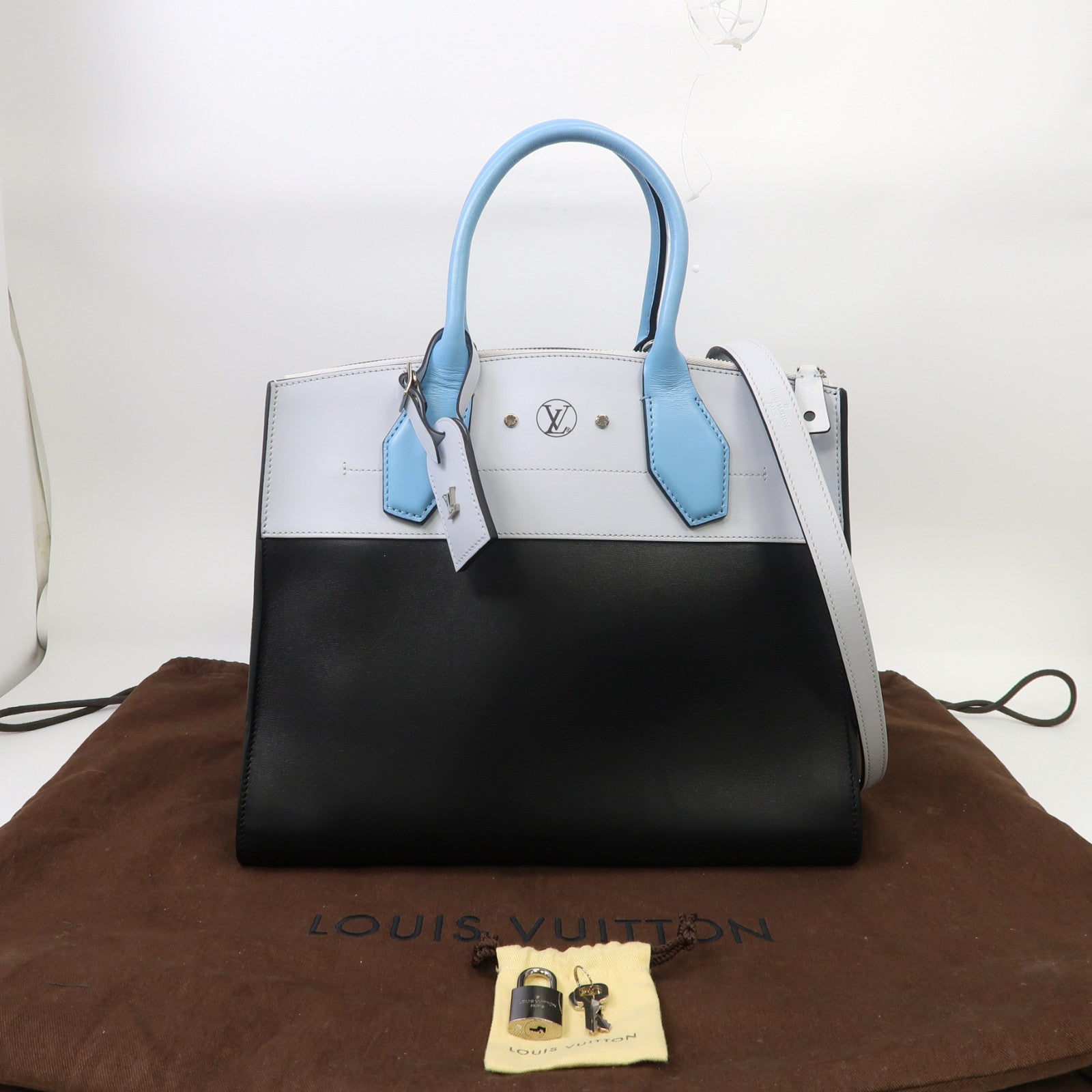 LOUIS VUITTON 【激減優惠】皮革City Steamer MM銀扣手挽肩背两用袋藍色/黑色