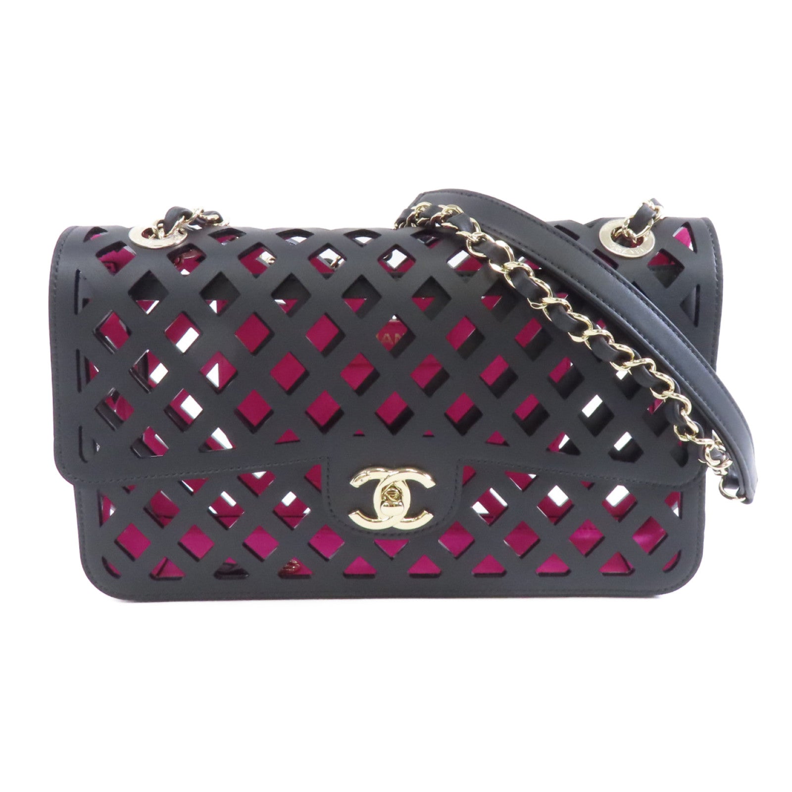 CHANEL 牛皮皮革Chain Shoulder Bag金扣肩背袋黑色