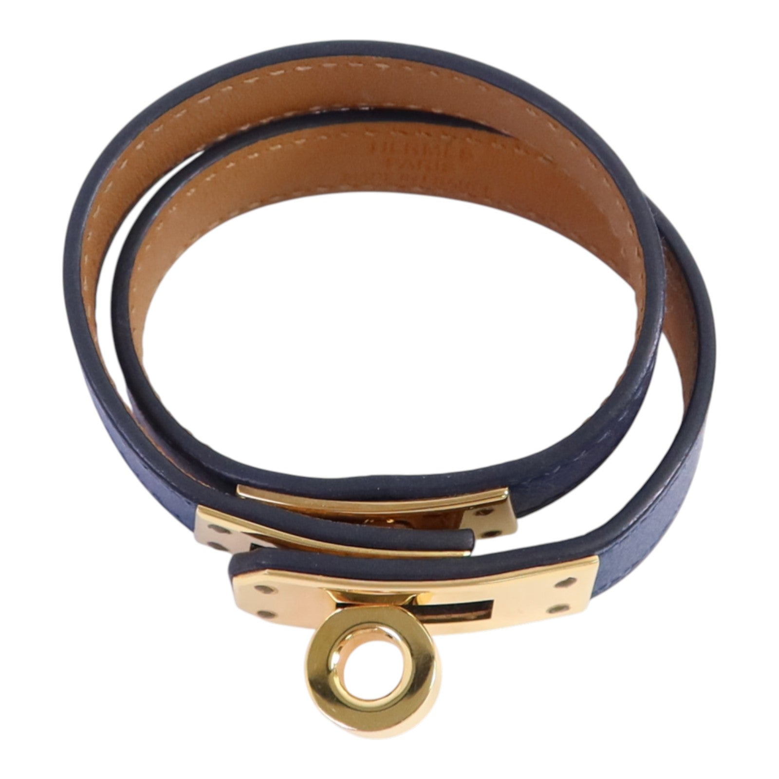 HERMES Swift皮革/金屬Kelly Double Bracelet T1金扣手鏈
