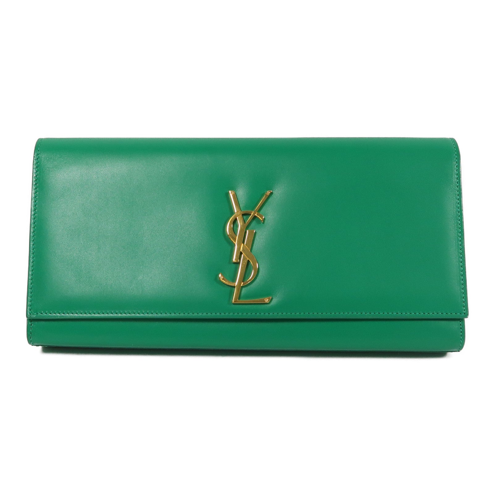 YVES SAINT LAURENT 牛皮皮革Clutch金扣手拿包綠色