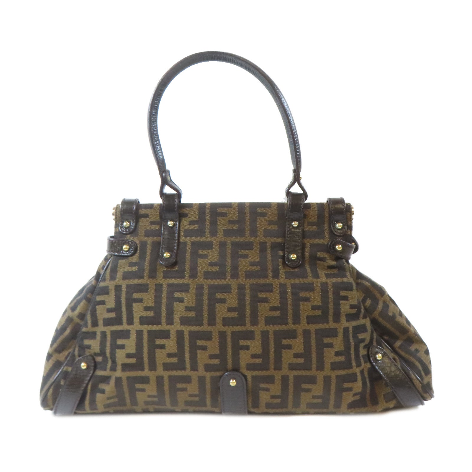 FENDI 牛皮皮革/帆布Hand Bag金扣手挽袋啡色
