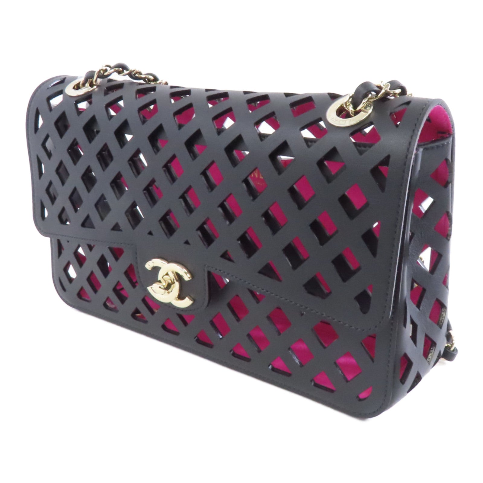 CHANEL 牛皮皮革Chain Shoulder Bag金扣肩背袋黑色