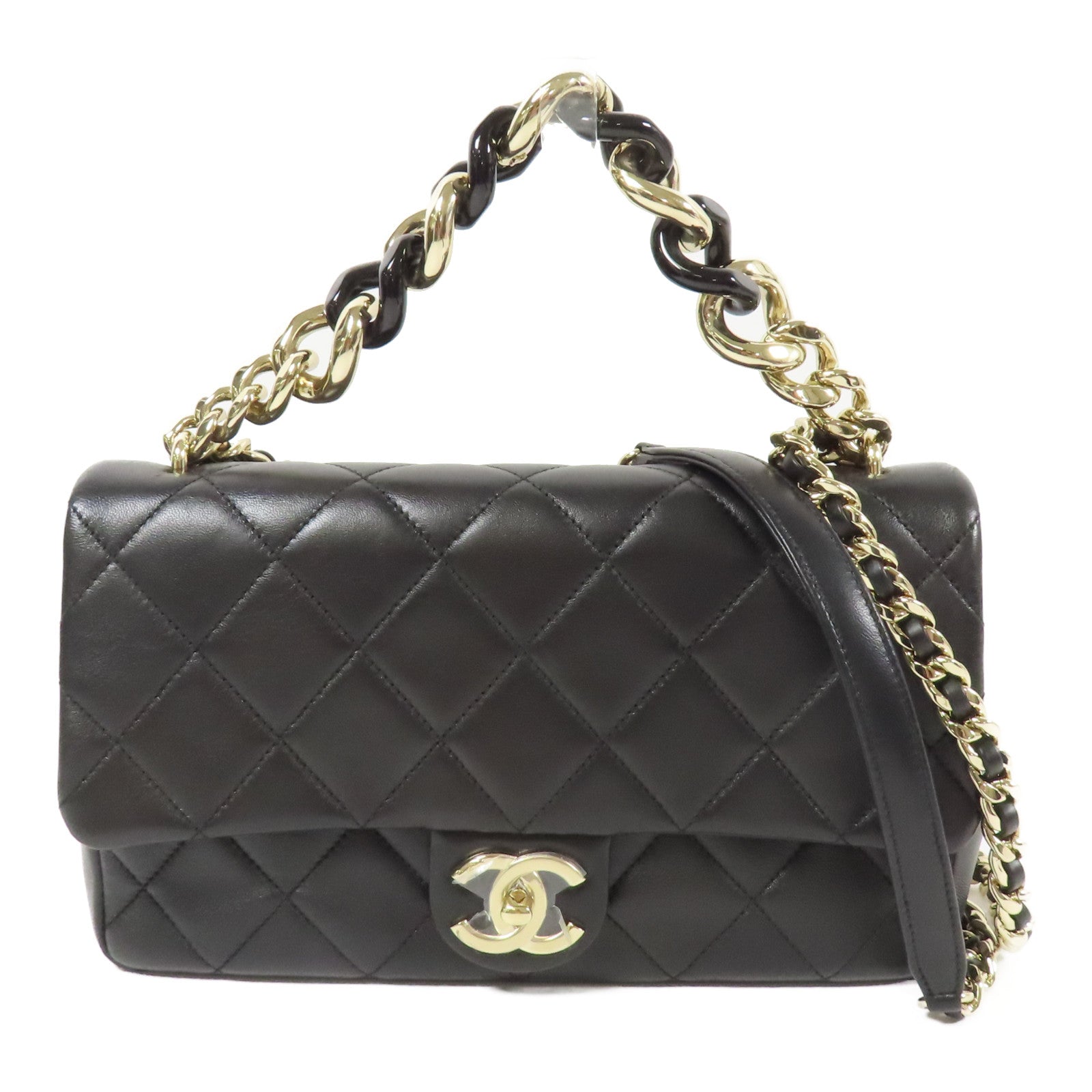 CHANEL 牛皮皮革Chain Flap Bag金扣鏈帶肩背袋