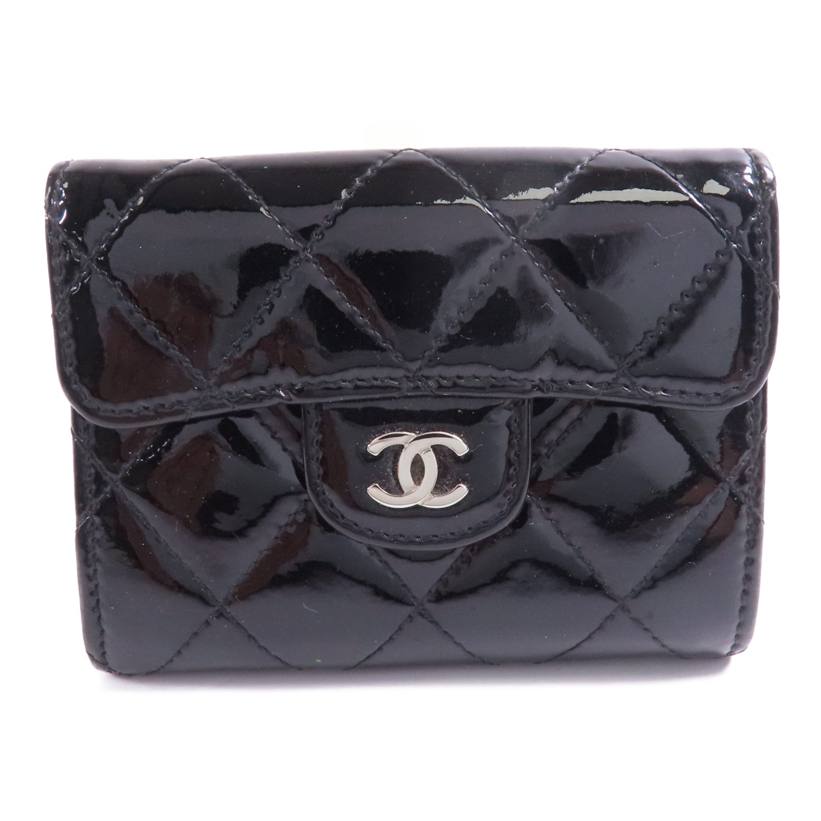 CHANEL CC SHW Card Case Patent Leather Black