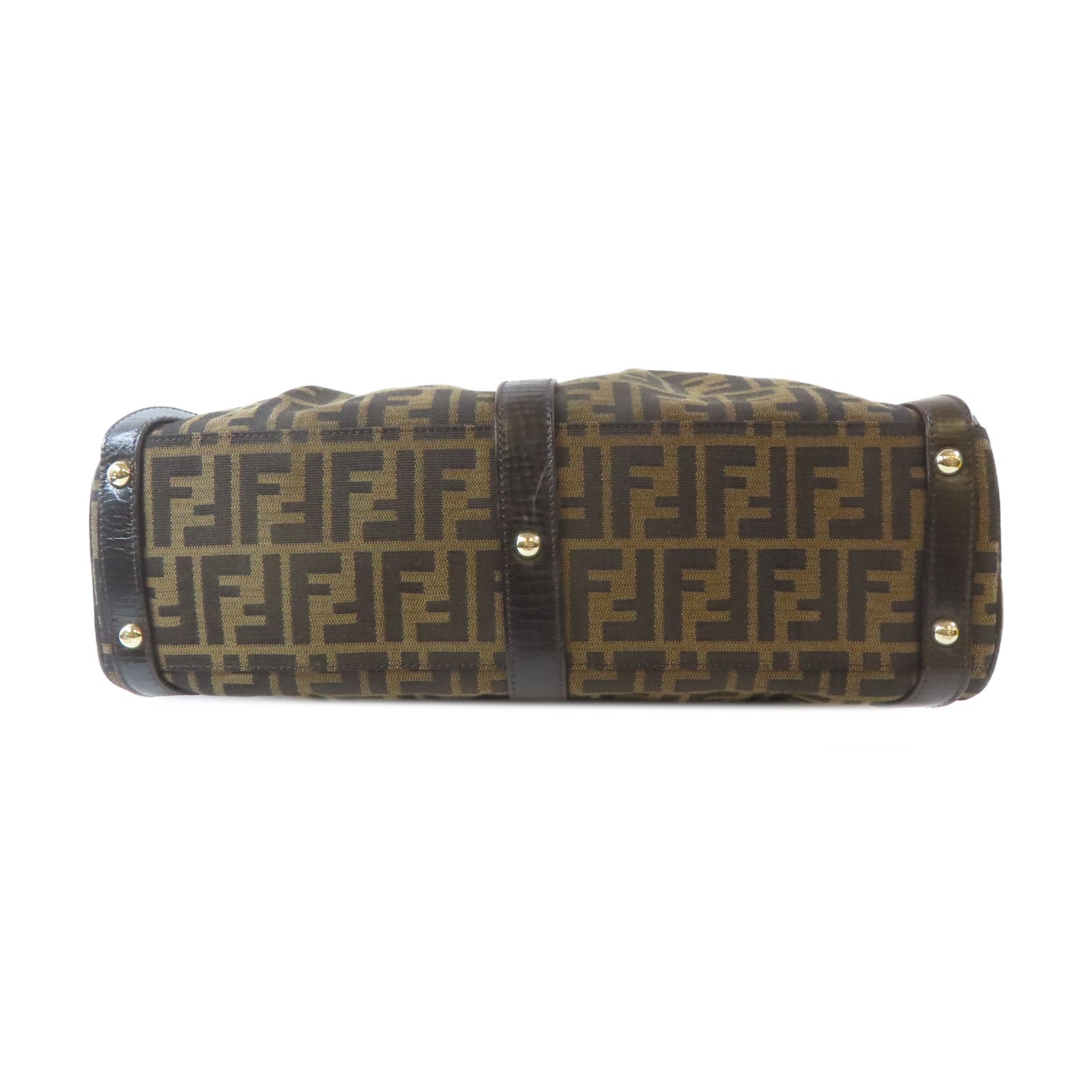 FENDI 牛皮皮革/帆布Hand Bag金扣手挽袋啡色