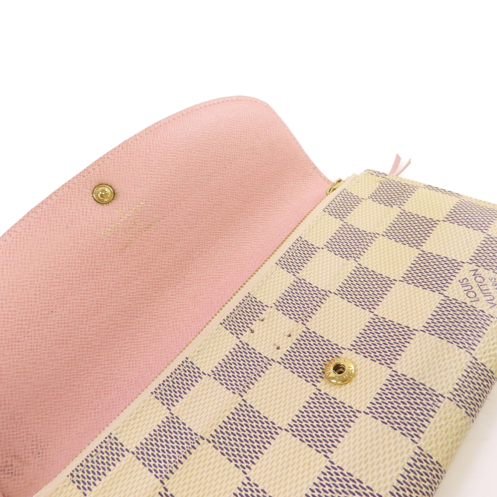 LOUIS VUITTON 【激減優惠】Damier Azur Emilie Long Wallet金扣長錢包米白色/粉紅色