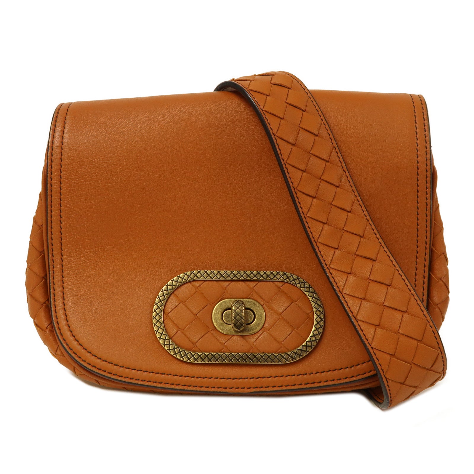 BOTTEGA VENETA 牛皮皮革Shoulder Bag金扣肩背袋啡色