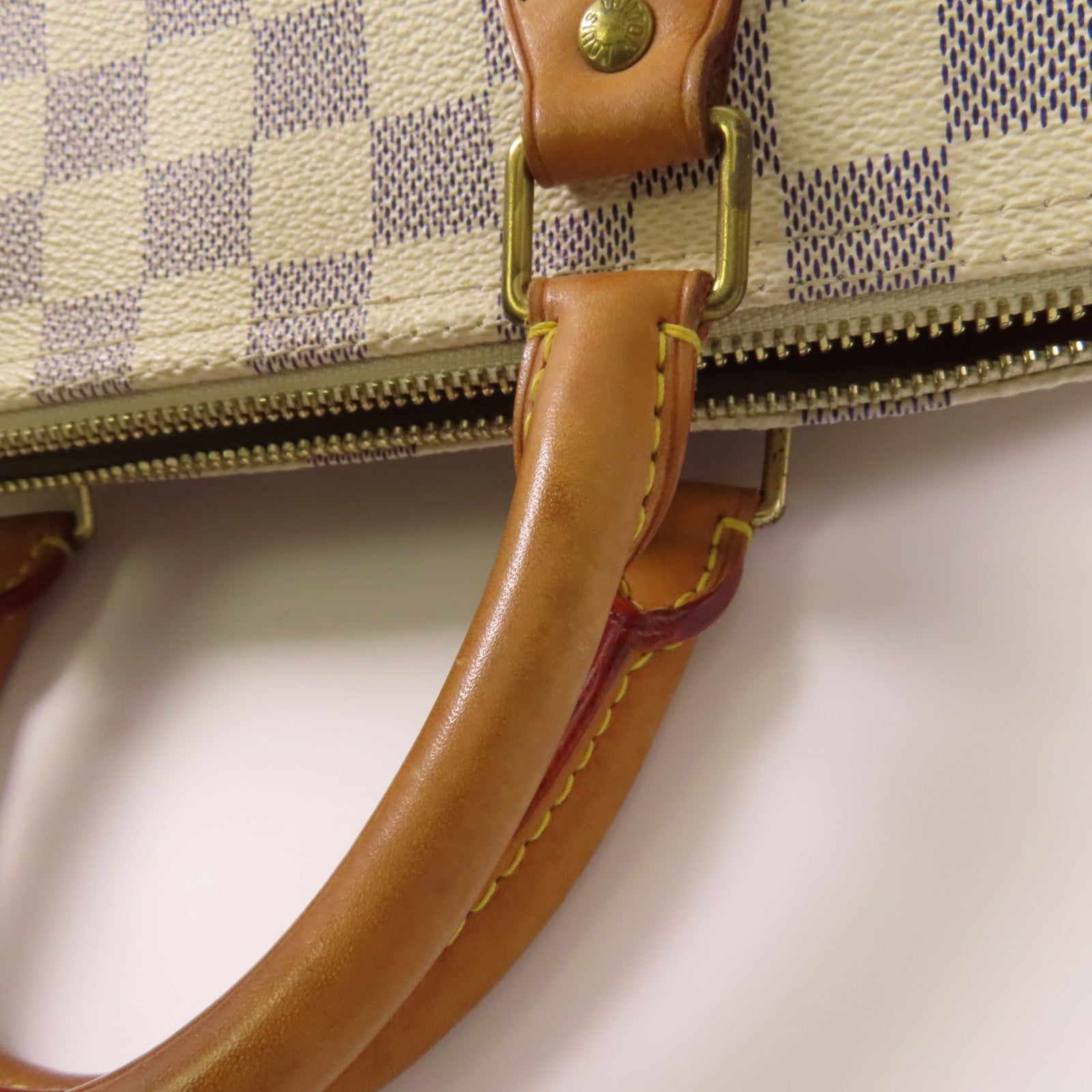 LOUIS VUITTON Damier Azur Speedy 30金扣手挽袋白色