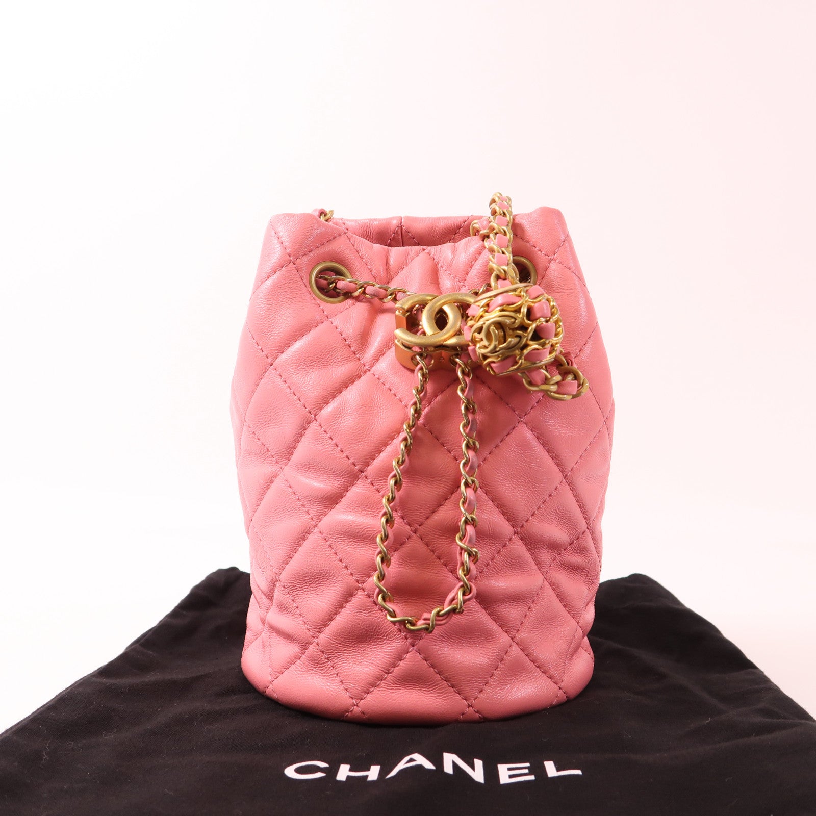 CHANEL 羊皮皮革Chain Shoulder金扣鏈帶肩背袋