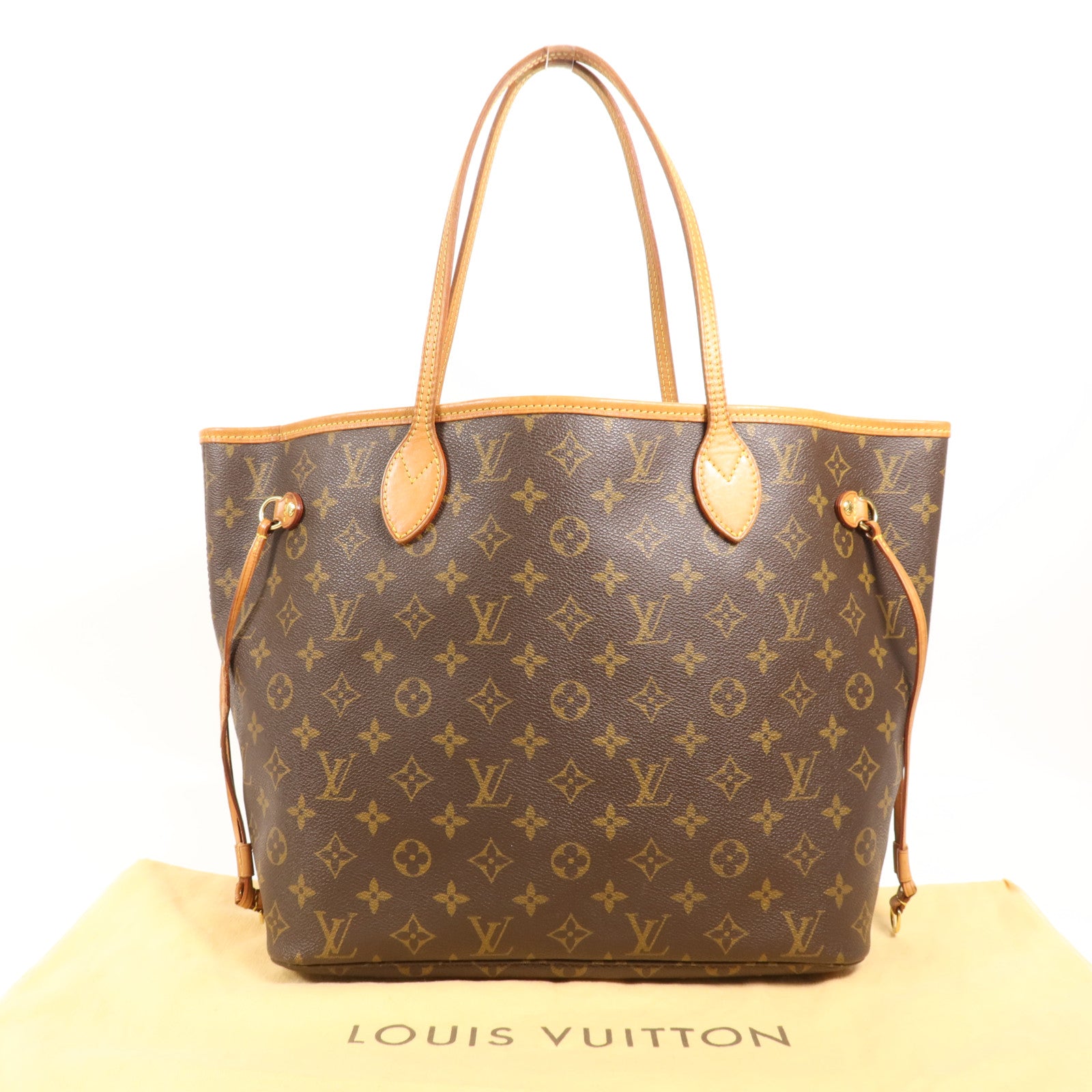 LOUIS VUITTON Monogram Neverfull MM金扣手挽袋
