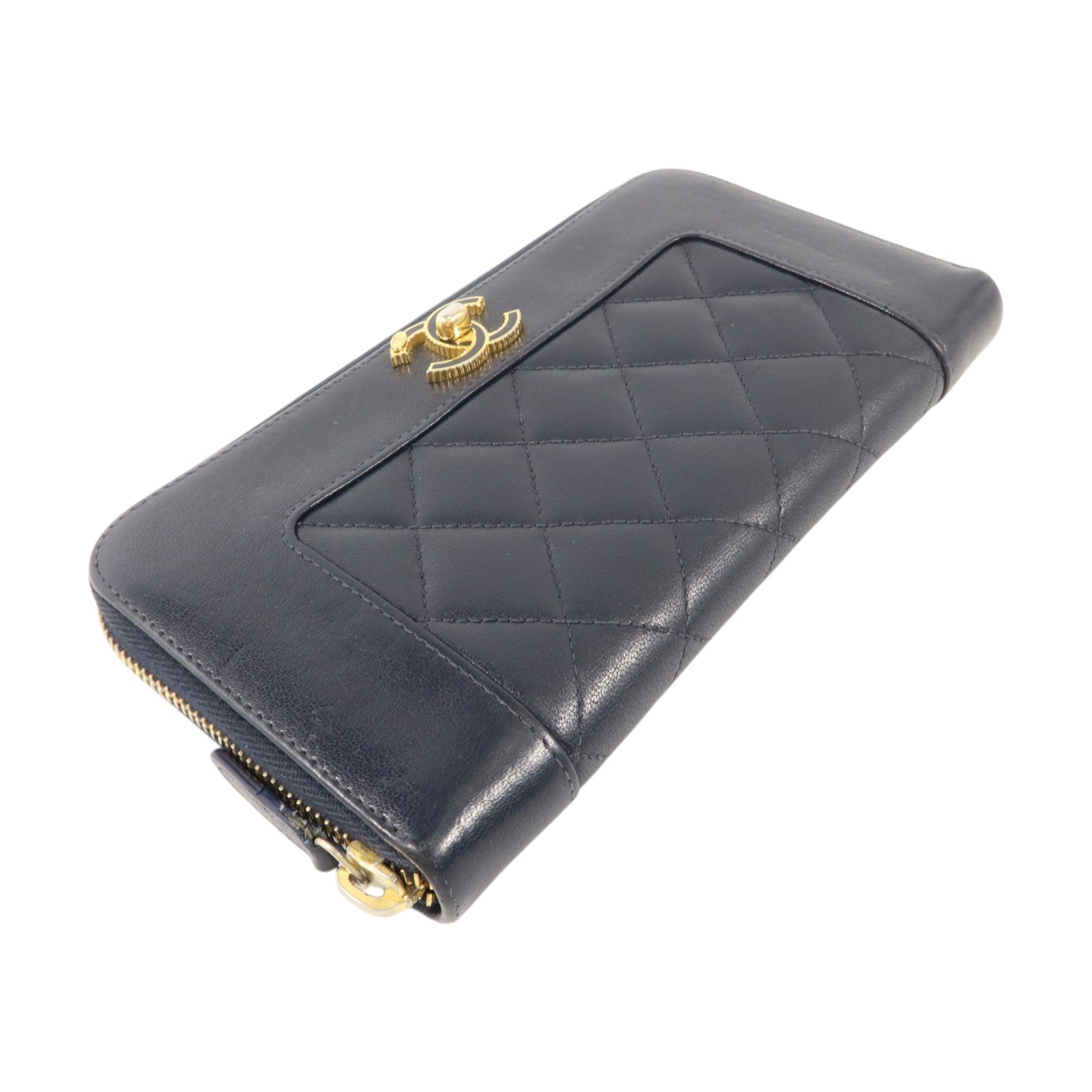 CHANEL 羊皮皮革Vintage Long Zipped Wallet金扣長錢包