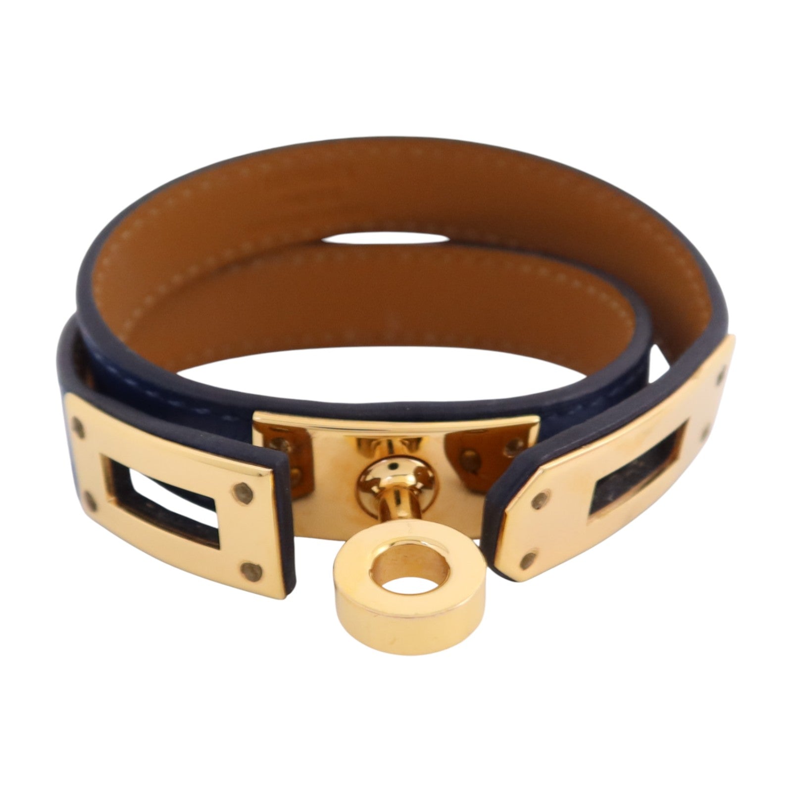 HERMES 【激減優惠】Swift皮革/金屬Kelly Double Bracelet T1金扣手鏈