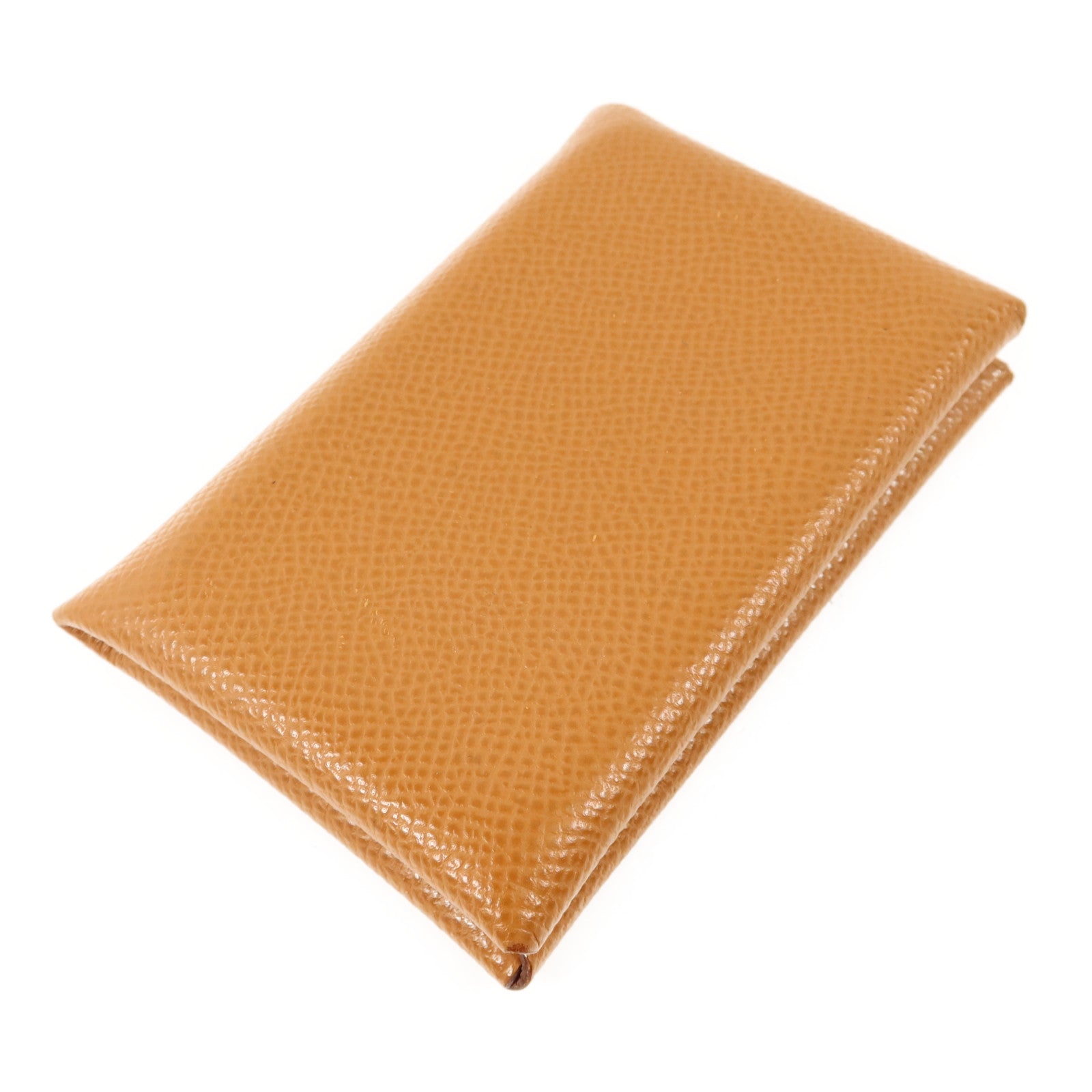 HERMES Epsom皮革Calvi銀扣卡片套Gold