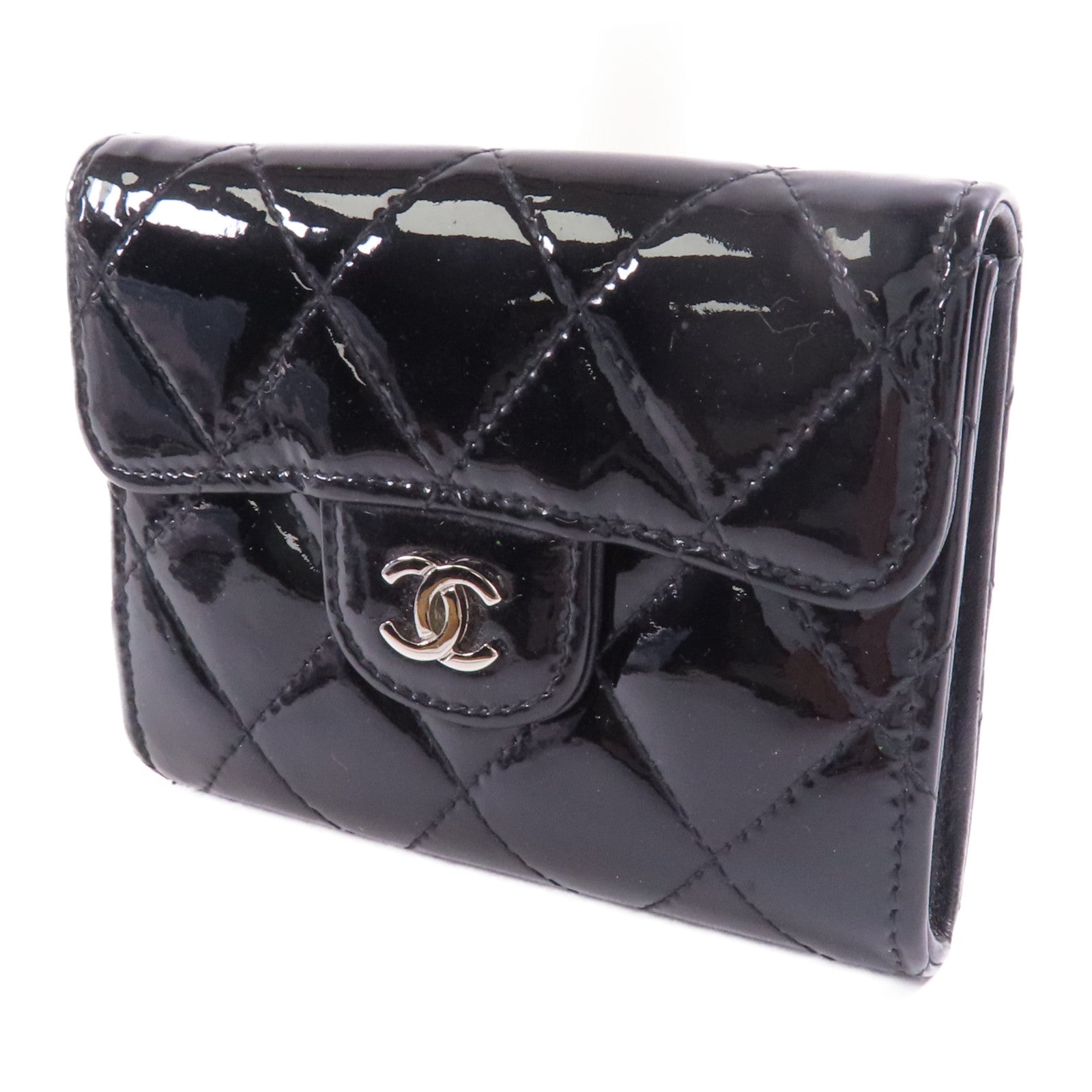 CHANEL CC SHW Card Case Patent Leather Black