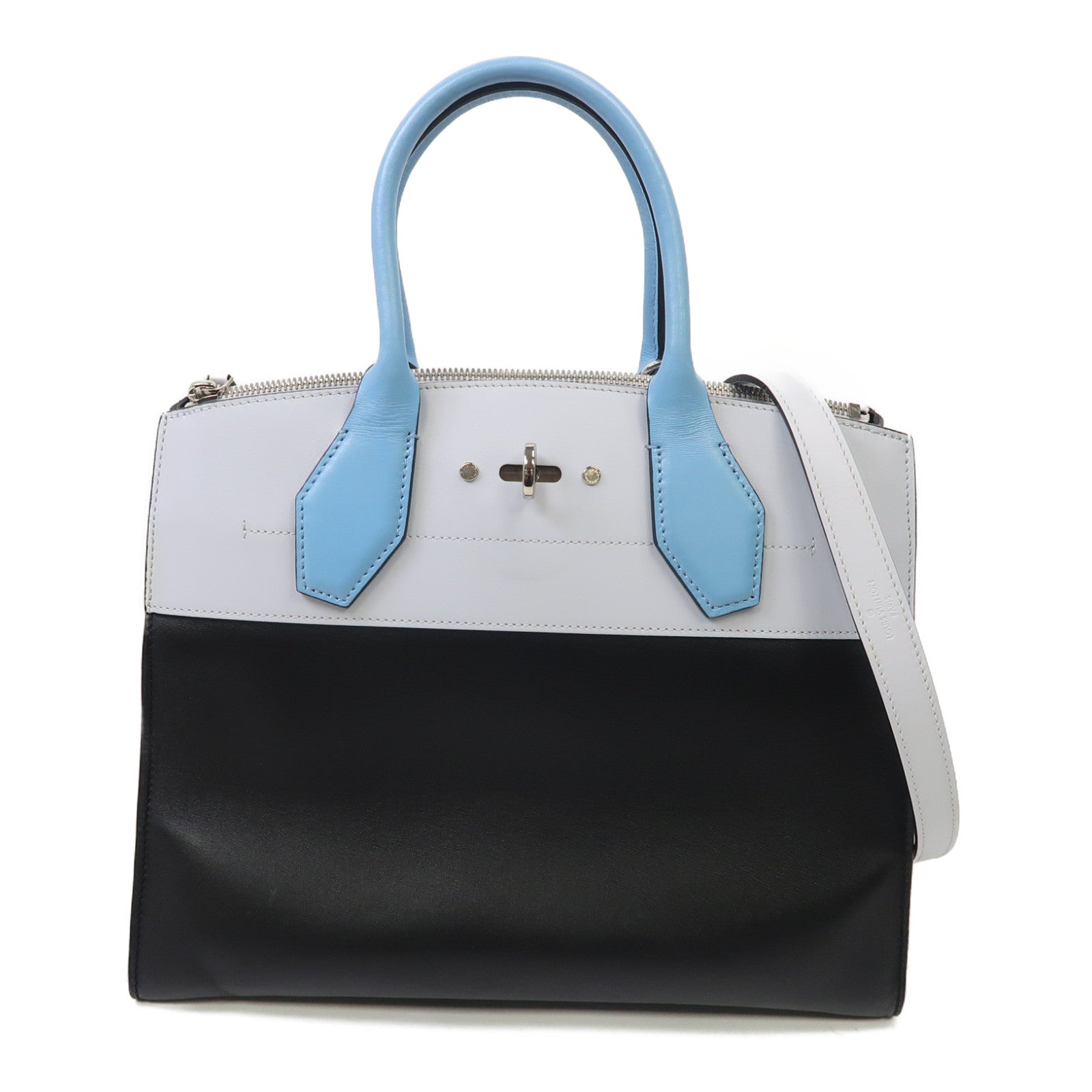 LOUIS VUITTON 【激減優惠】皮革City Steamer MM銀扣手挽肩背两用袋藍色/黑色