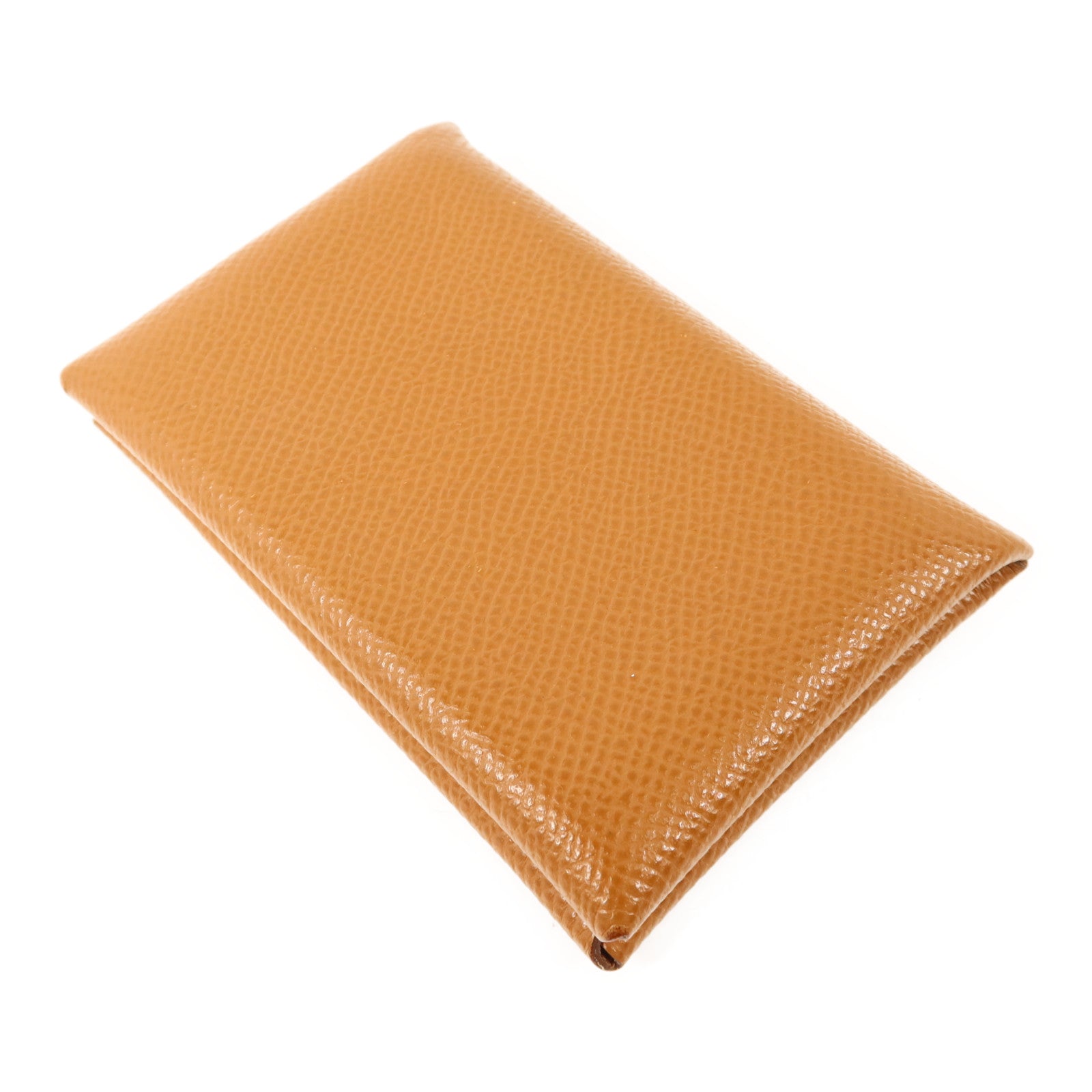 HERMES Epsom皮革Calvi銀扣卡片套Gold