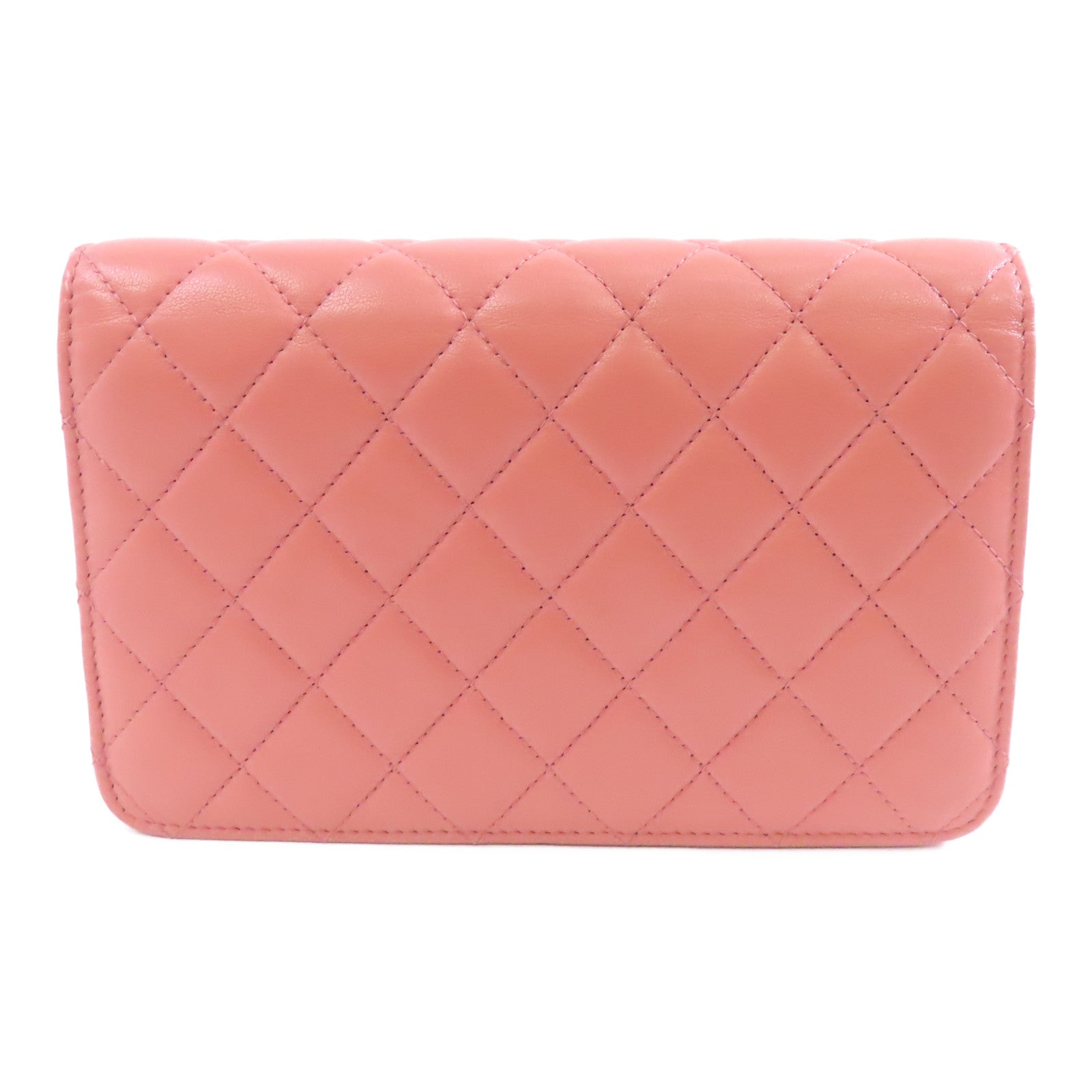 CHANEL 【激減優惠】菱格羊皮皮革C19 Wallet On Chain金扣鏈帶肩背袋粉紅色