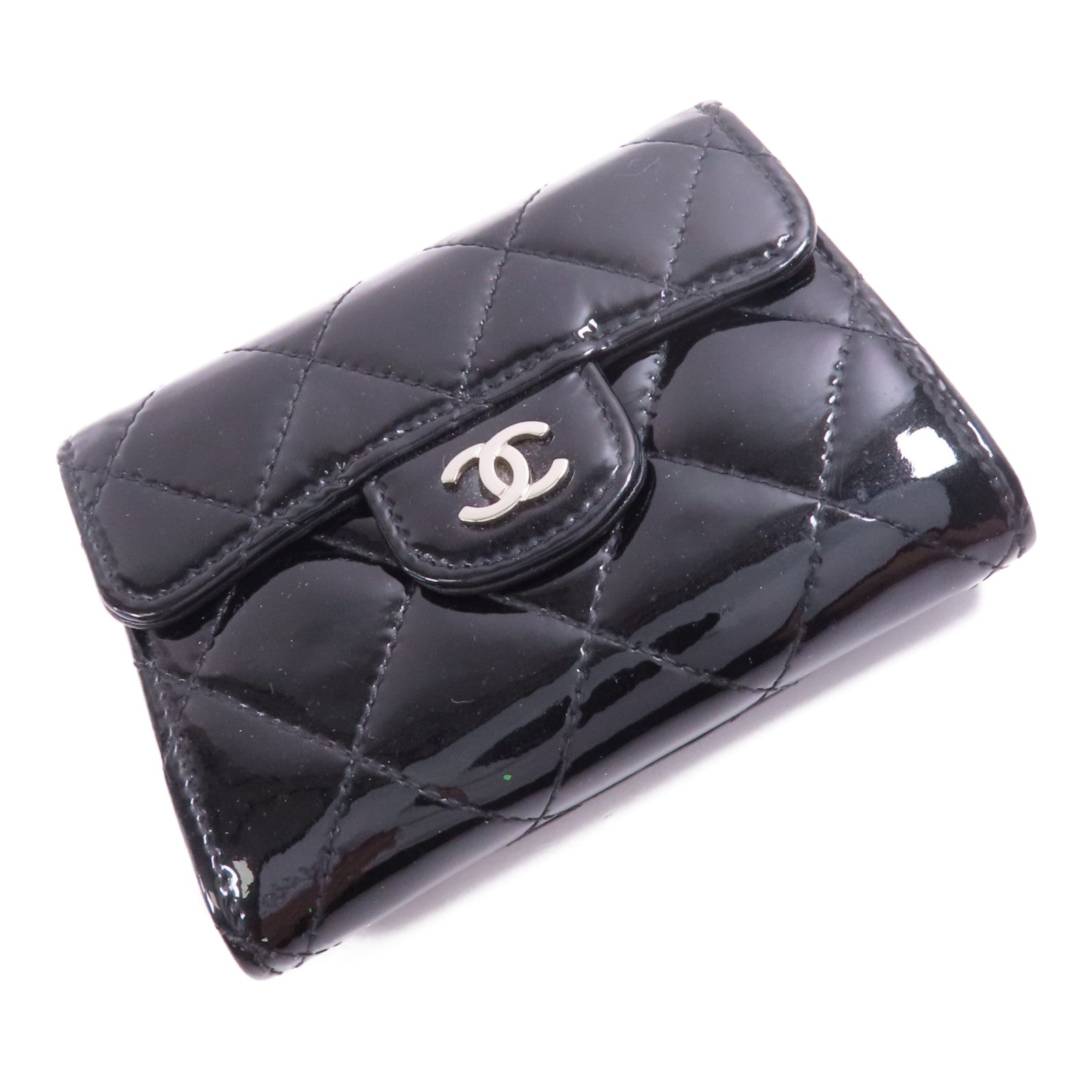 CHANEL CC SHW Card Case Patent Leather Black