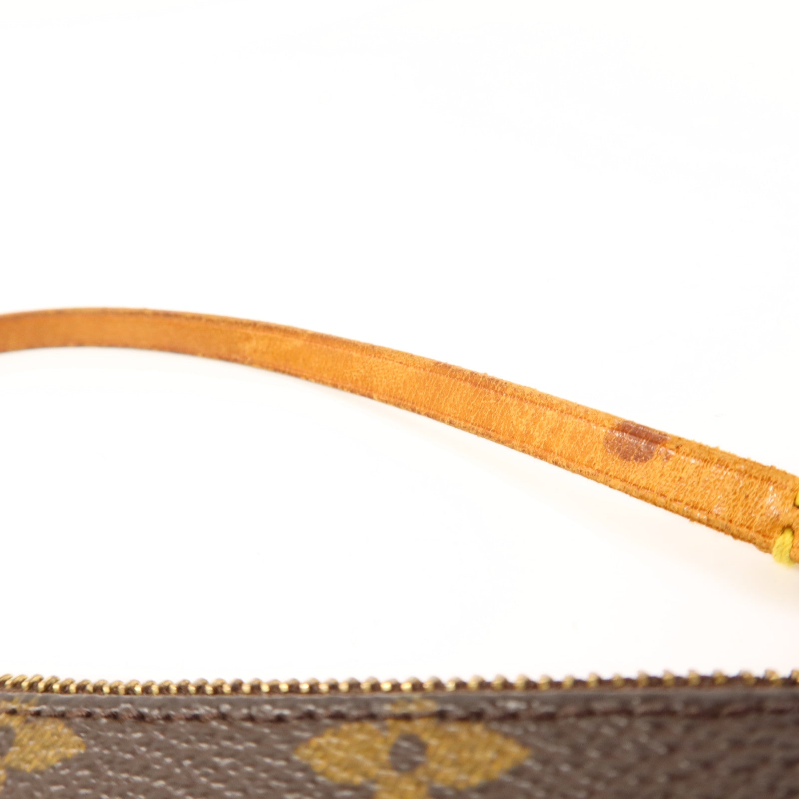 LOUIS VUITTON Monogram Pochette Accessoires金扣手挽袋棕色