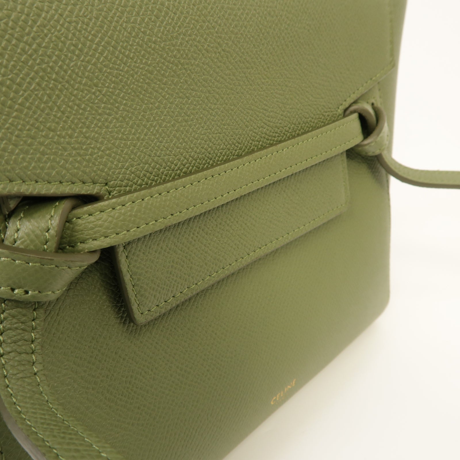 CELINE 牛皮皮革Nano Belt Bag金扣手挽肩背兩用袋綠色