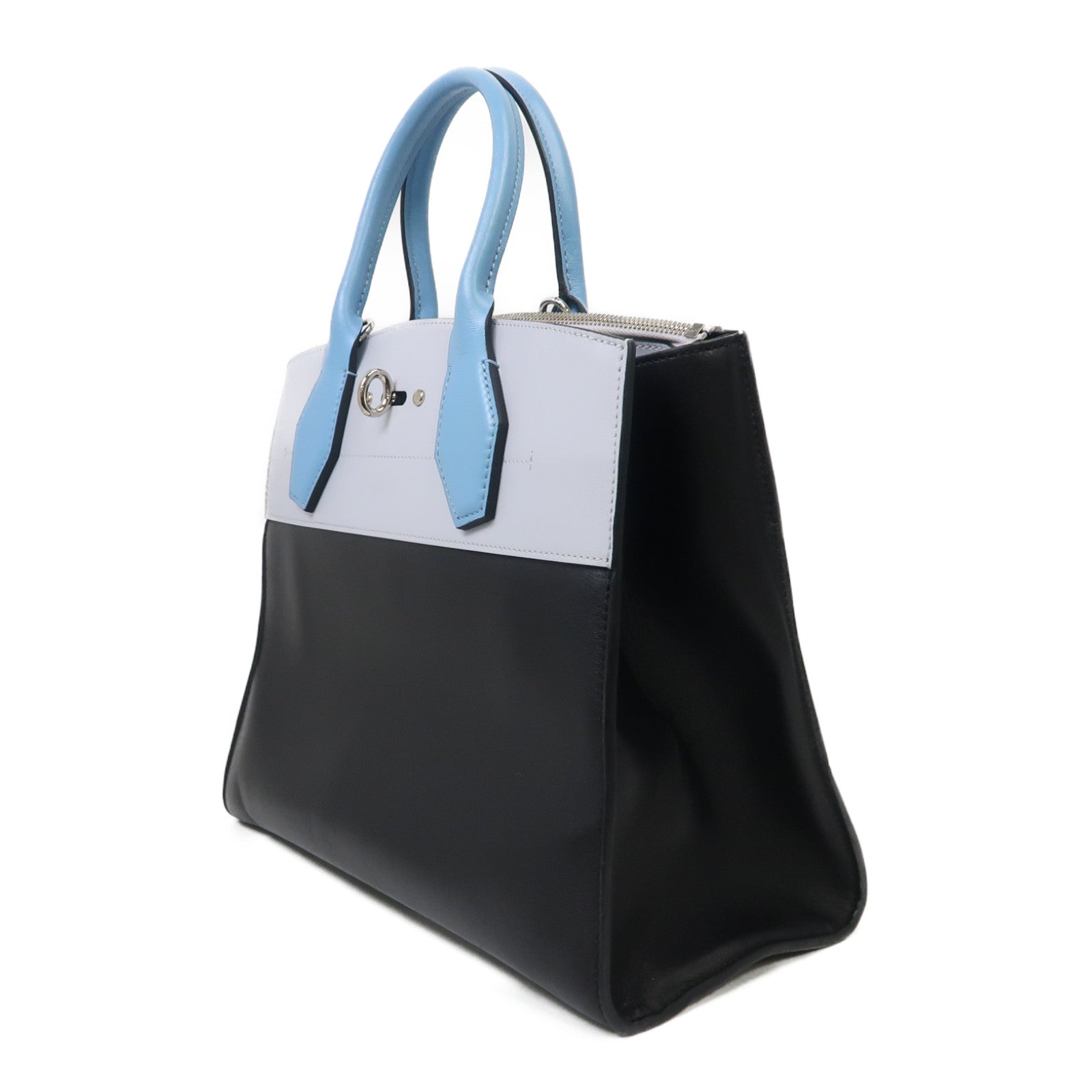 LOUIS VUITTON 【激減優惠】皮革City Steamer MM銀扣手挽肩背两用袋藍色/黑色