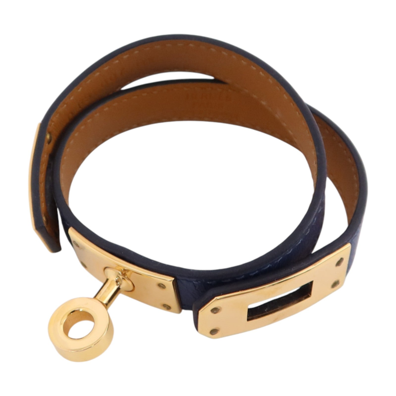 HERMES 【激減優惠】Swift皮革/金屬Kelly Double Bracelet T1金扣手鏈