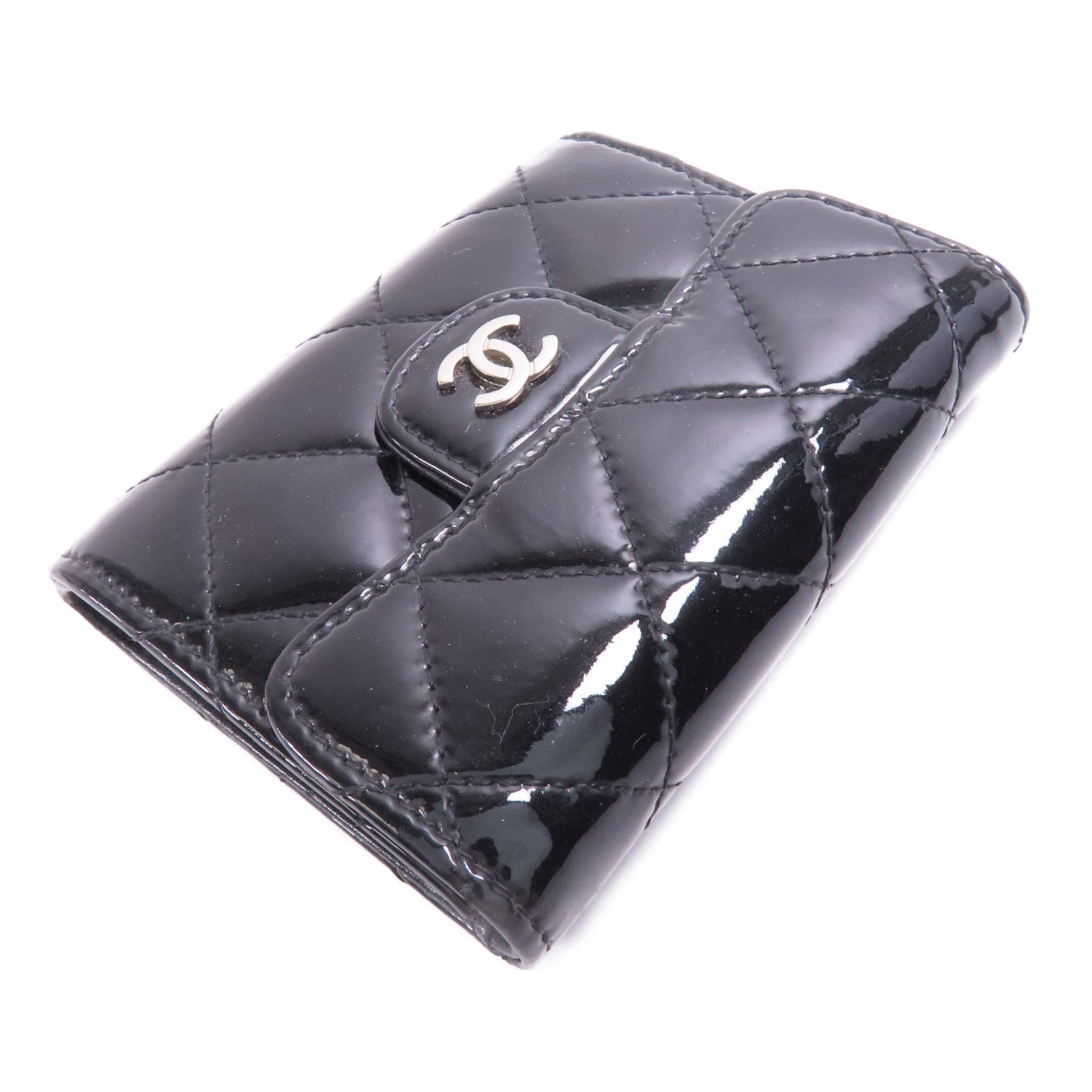 CHANEL CC SHW Card Case Patent Leather Black