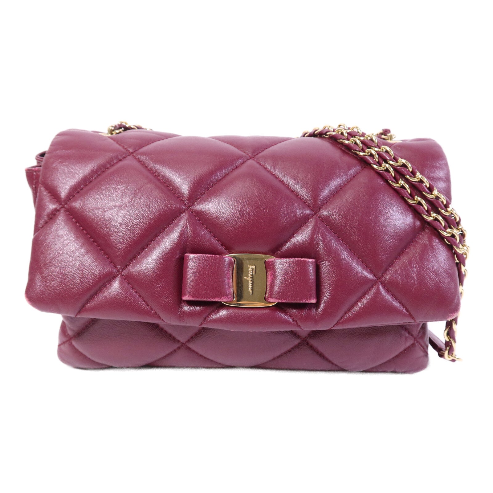 Salvatore Ferragamo 羊皮皮革Chain Shoulder金扣鏈帶肩背袋