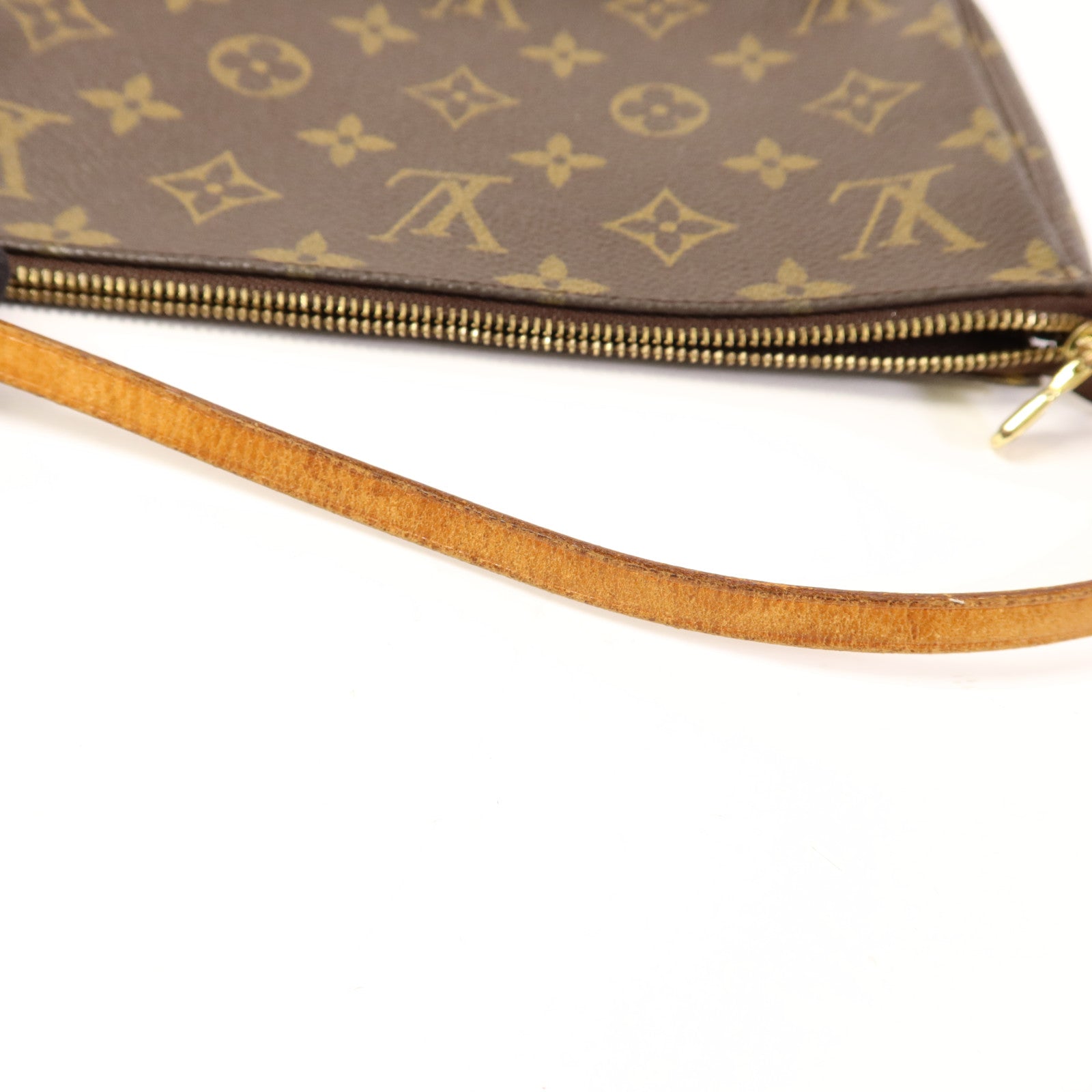 LOUIS VUITTON Monogram Pochette Accessoires金扣手挽袋棕色