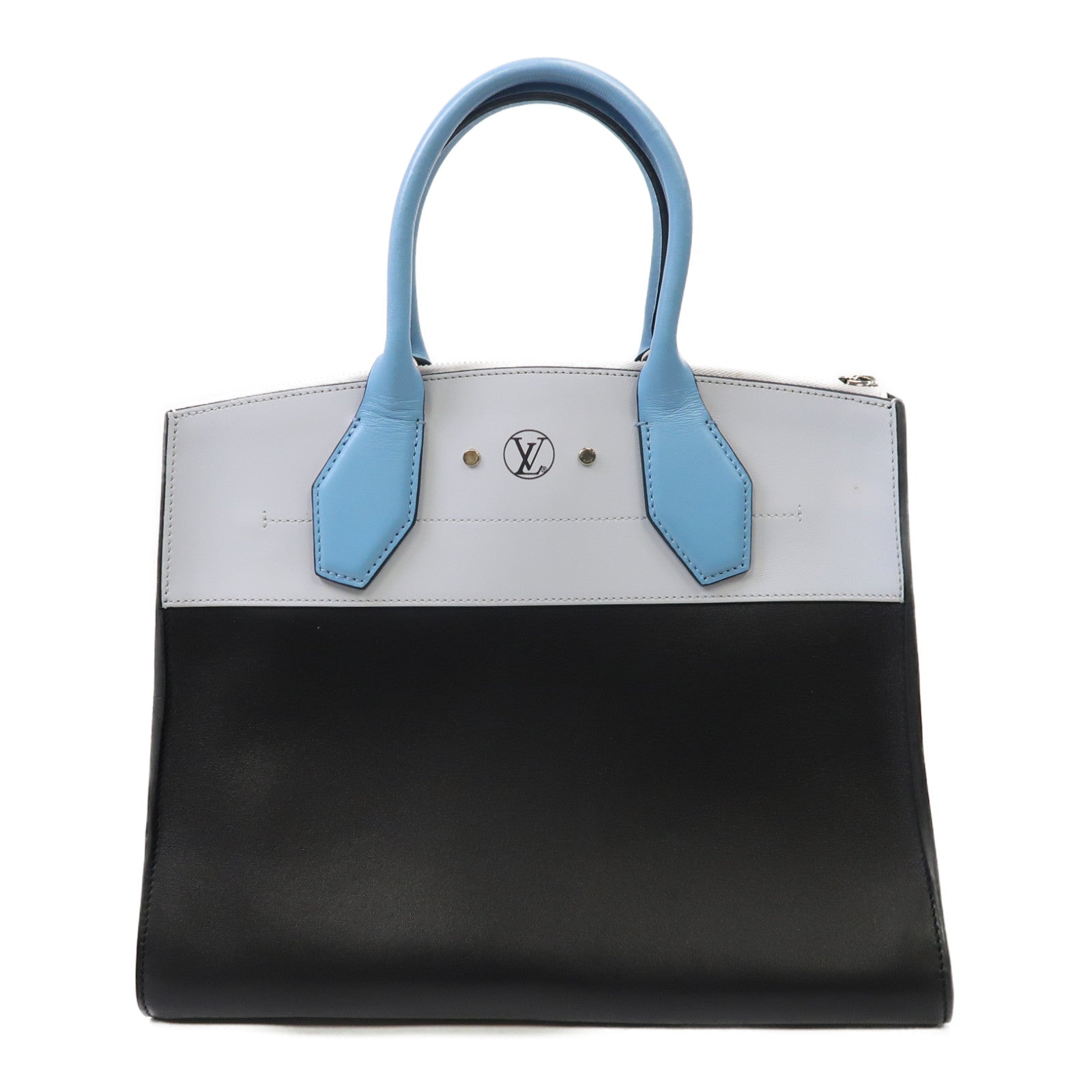 LOUIS VUITTON 【激減優惠】皮革City Steamer MM銀扣手挽肩背两用袋藍色/黑色