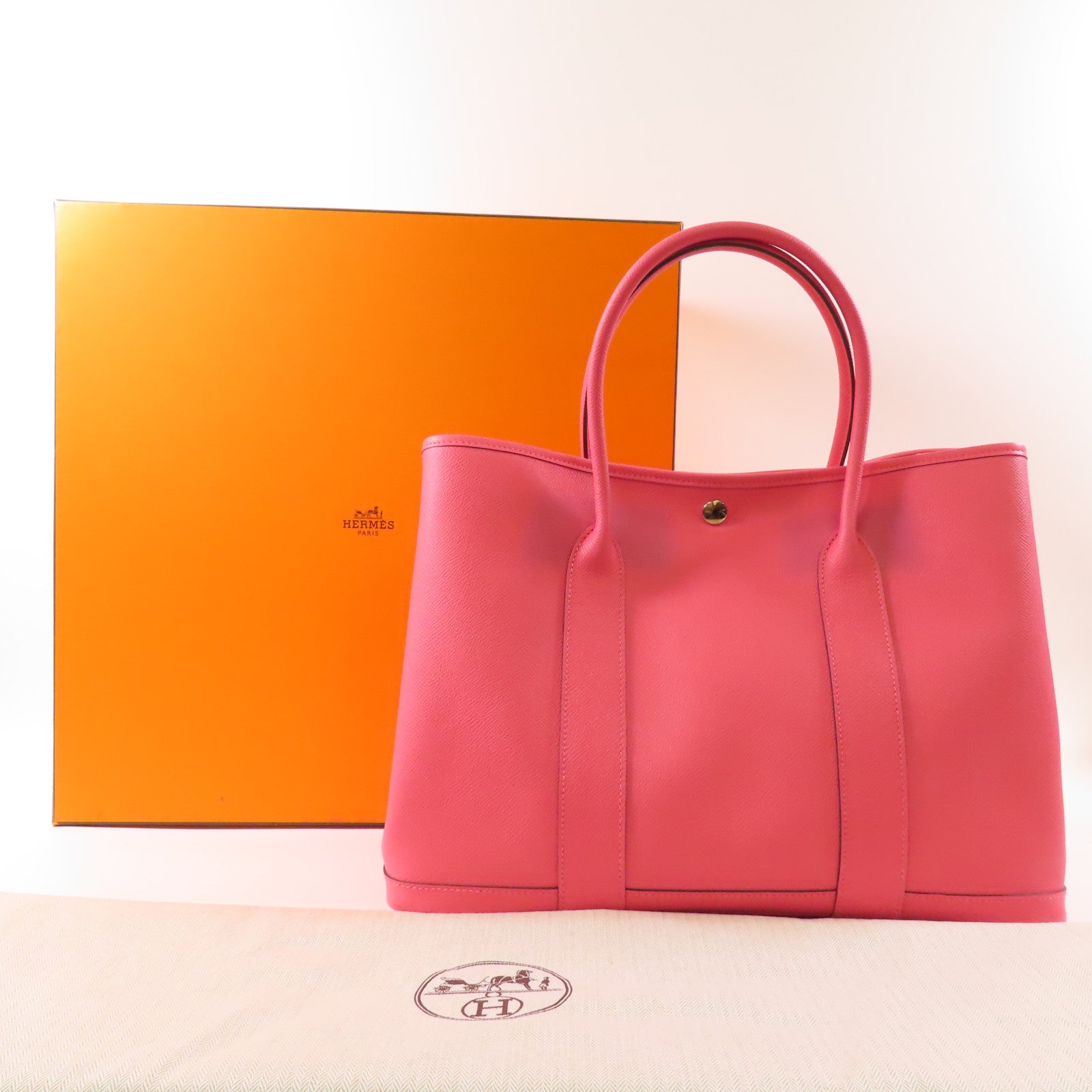 HERMES Epsom皮革Garden Party PM銀扣手挽袋Rose Azalee
