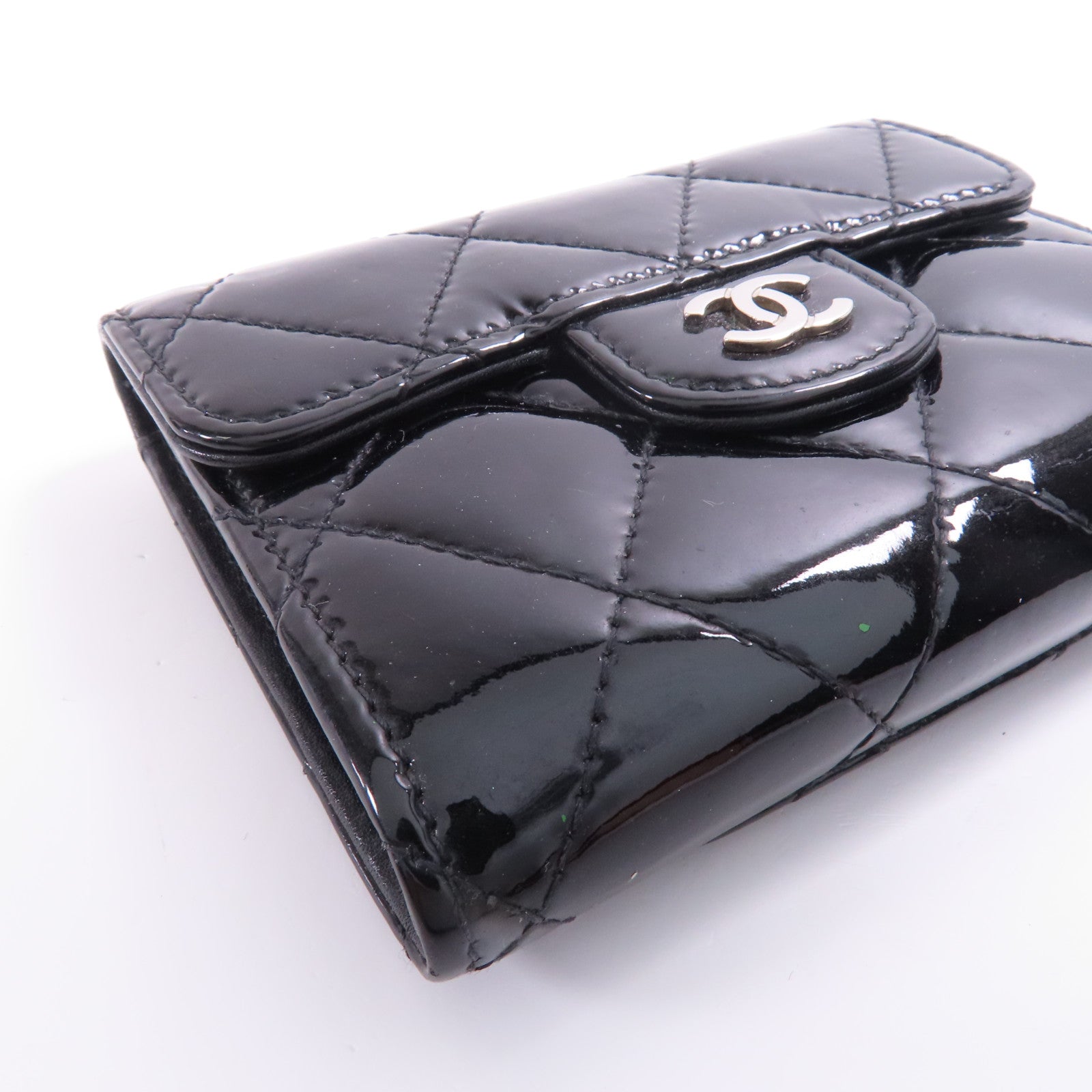 CHANEL CC SHW Card Case Patent Leather Black
