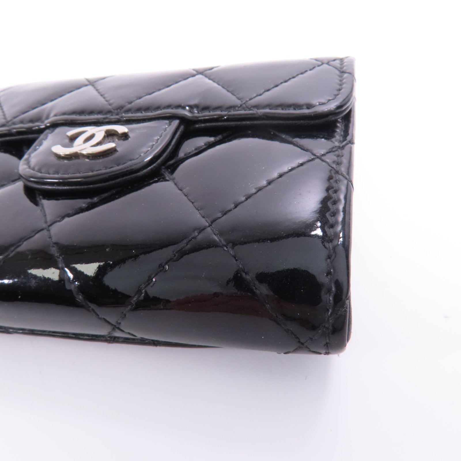 CHANEL CC SHW Card Case Patent Leather Black