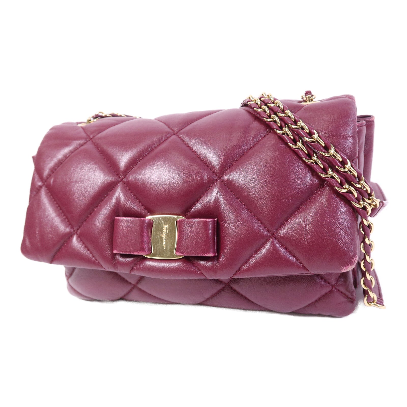 Salvatore Ferragamo 羊皮皮革Chain Shoulder金扣鏈帶肩背袋