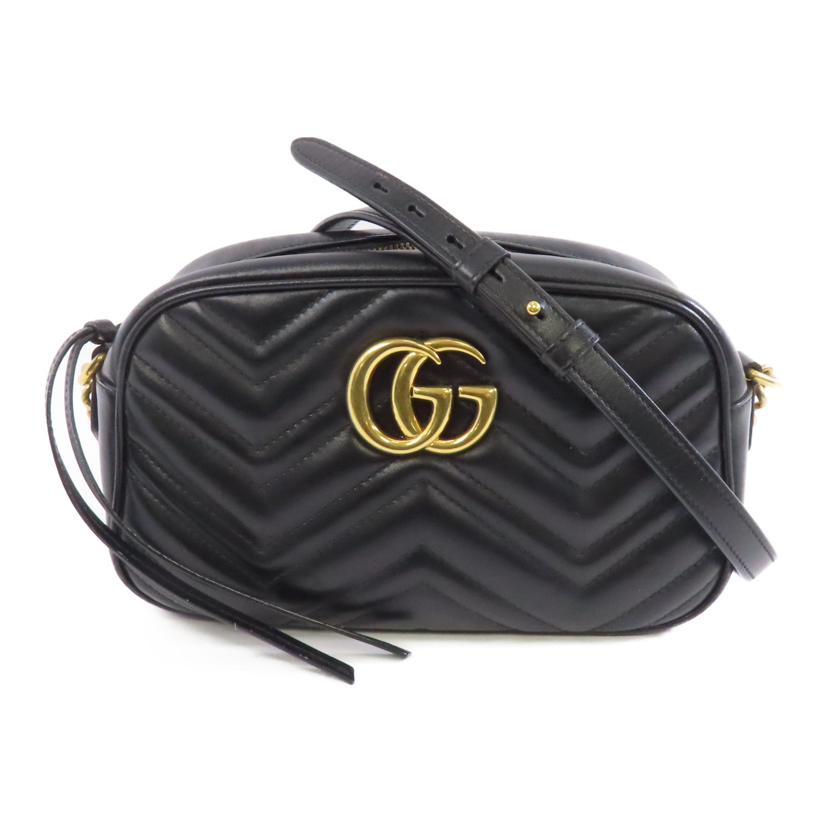 GUCCI 牛皮皮革GG Marmont金扣鏈帶肩背袋黑色