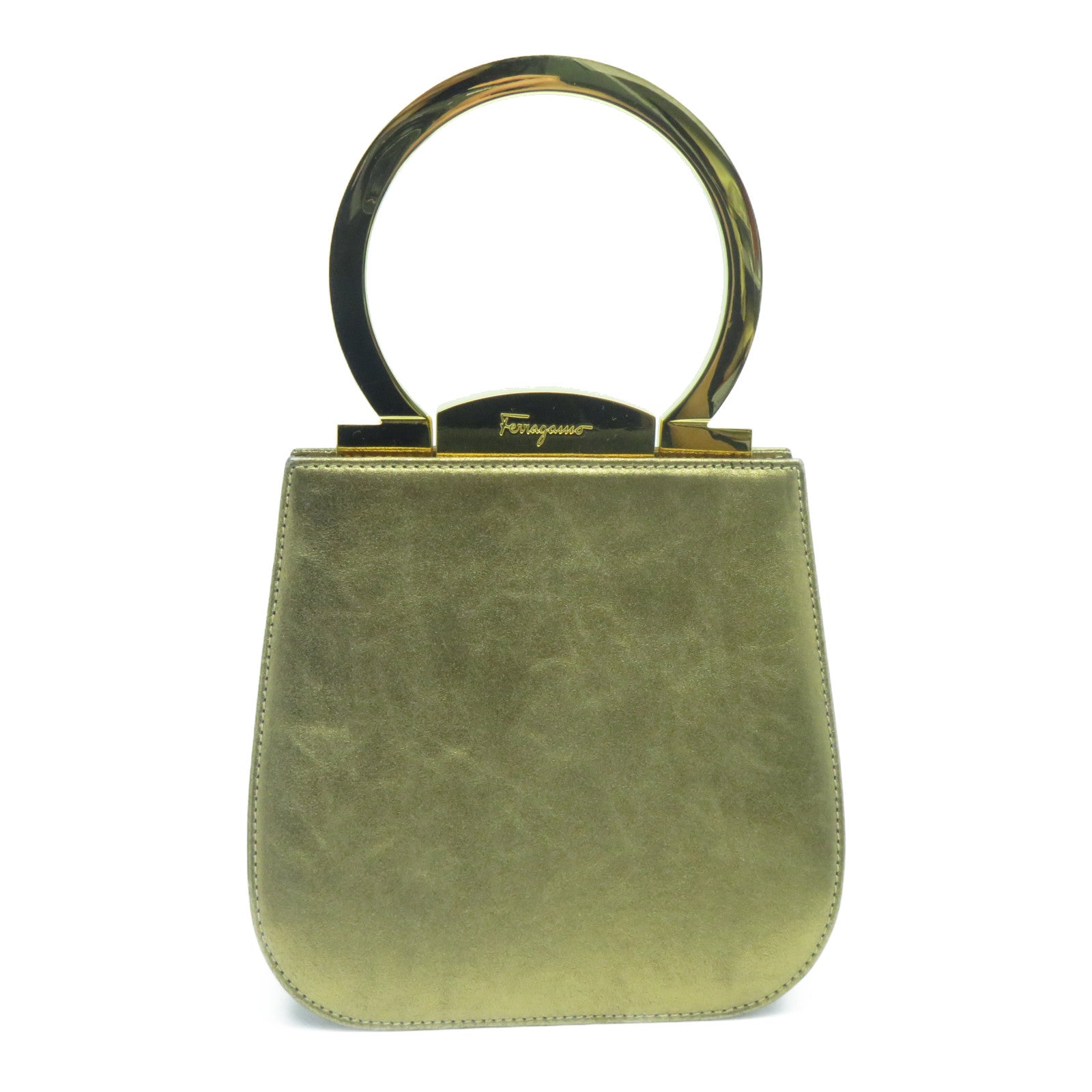 Salvatore Ferragamo 【清倉大減價】牛皮皮革Handbag金扣手挽袋金色