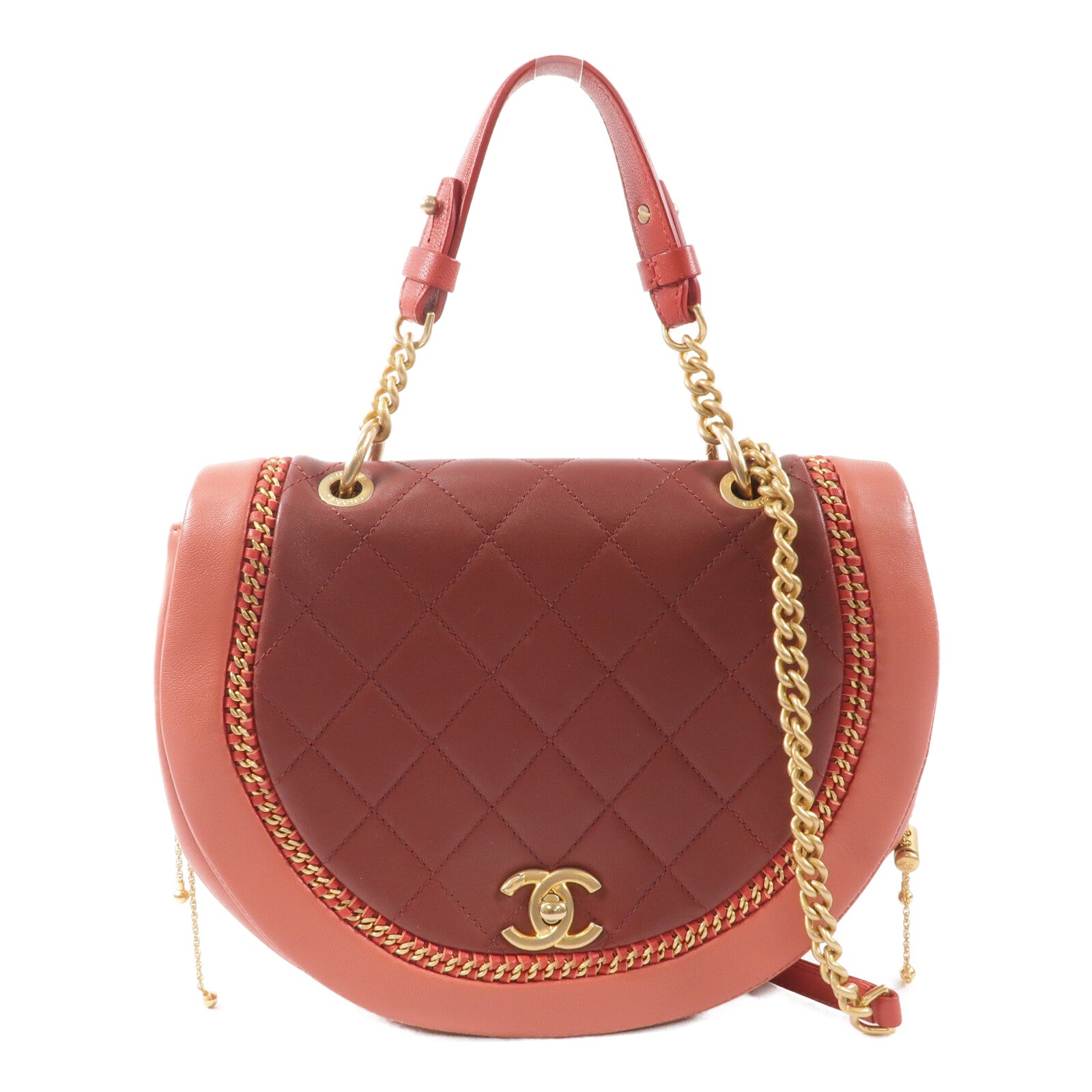 CHANEL 牛皮皮革Chain Shoulder鏈帶手挽肩背兩用袋