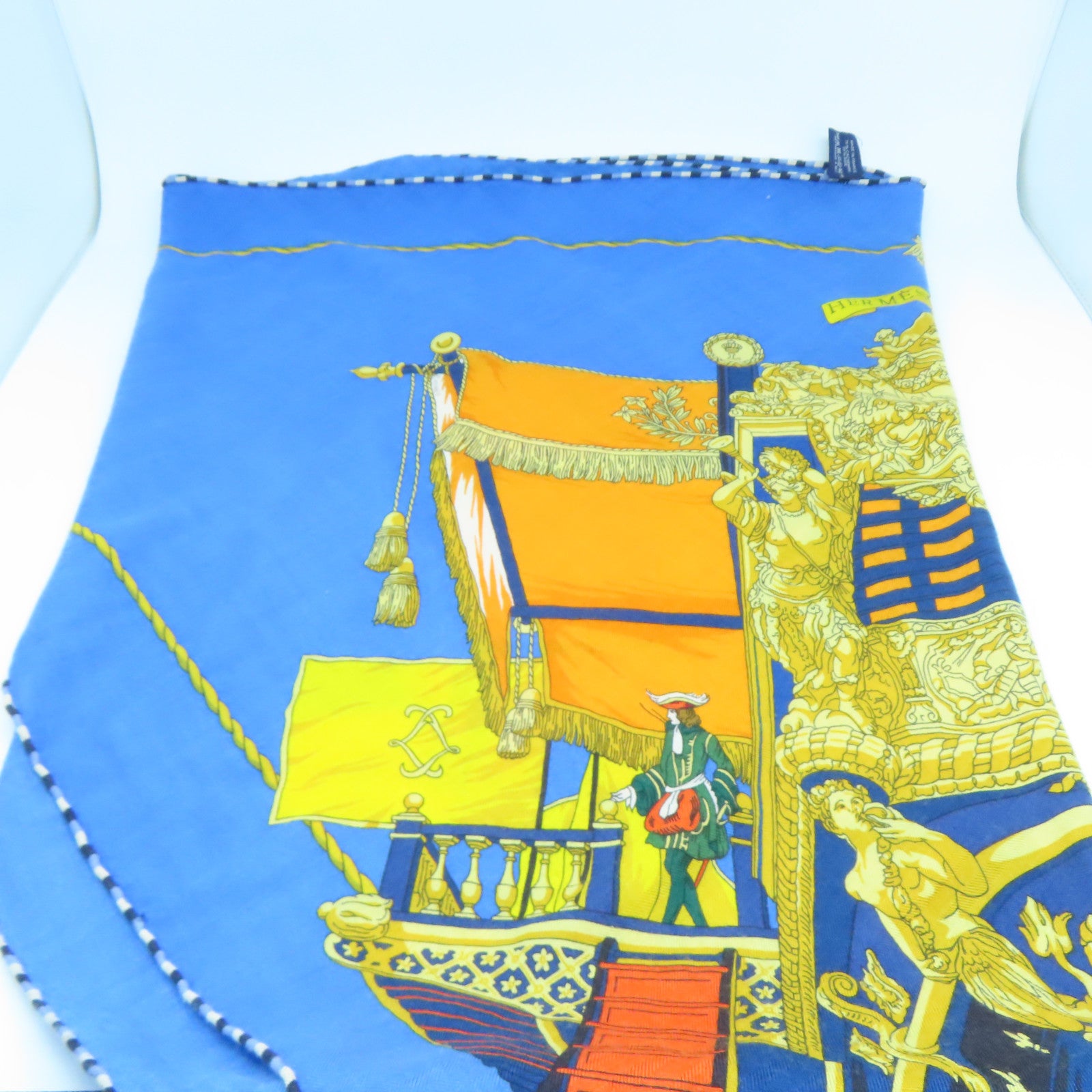 HERMES 【激減優惠】羊絨/絲質Scarf圍巾藍色/黃色