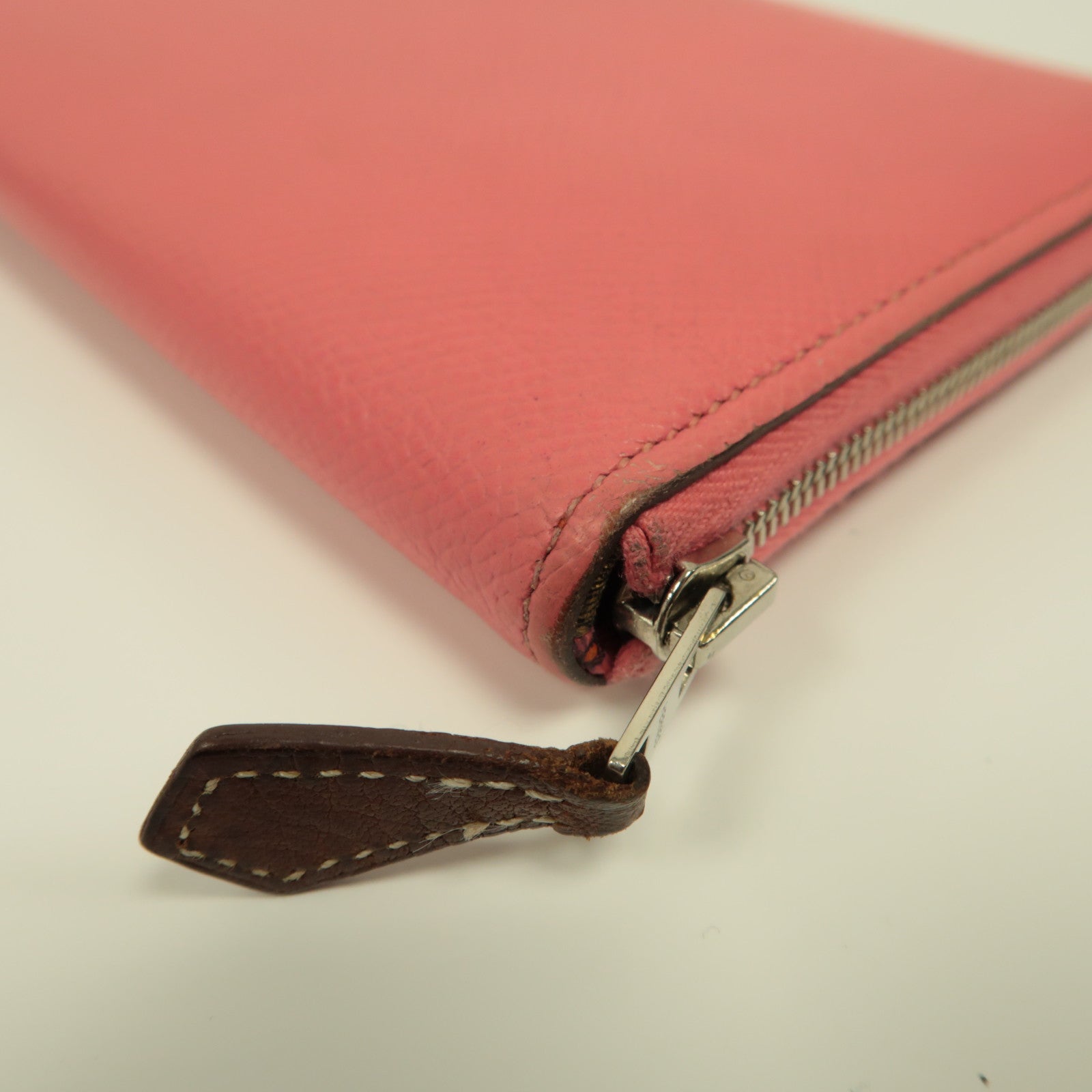 HERMES 【激減優惠】Epsom皮革Silk In Wallet銀扣拉鍊長錢包玫瑰杜鵑粉色