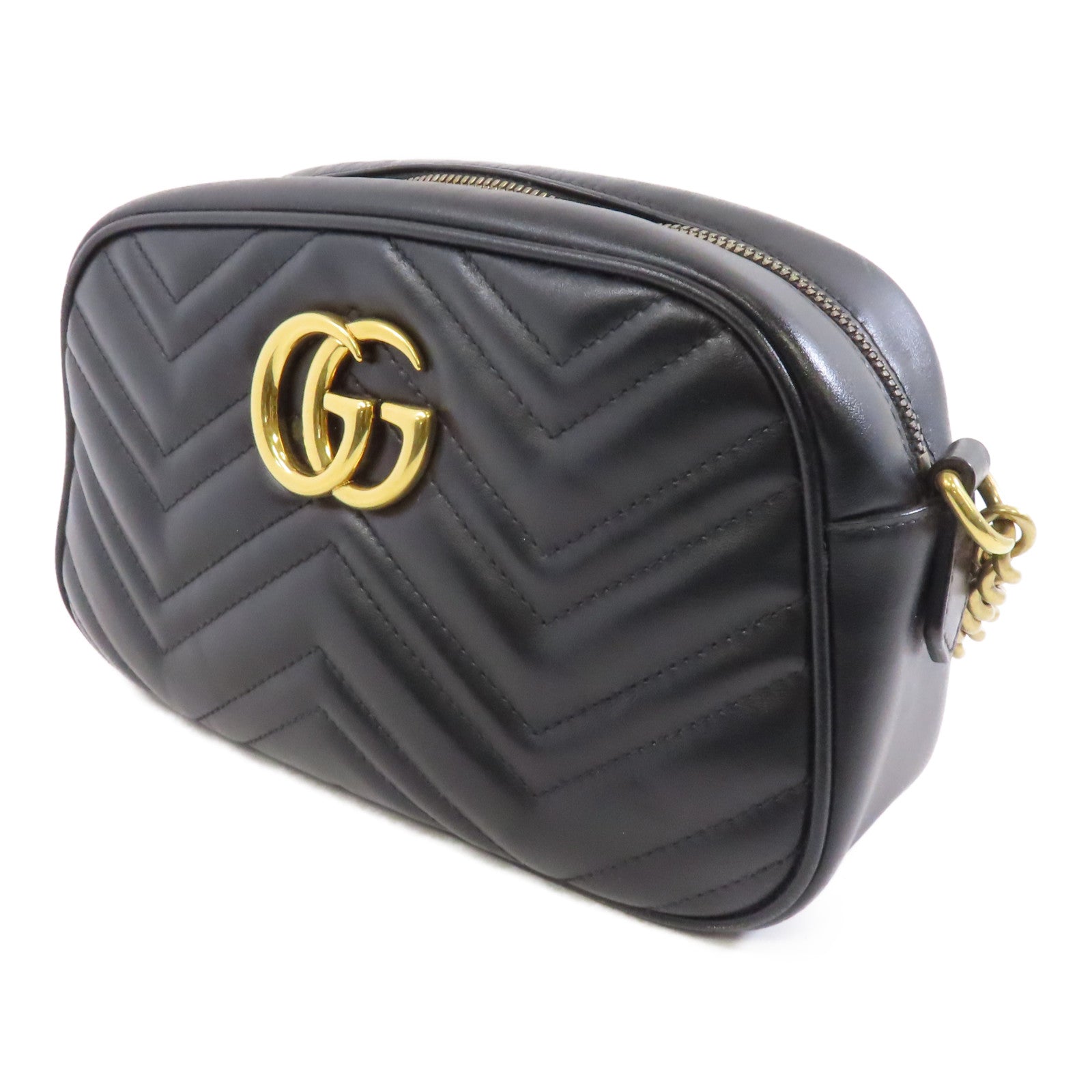 GUCCI 牛皮皮革GG Marmont金扣鏈帶肩背袋黑色
