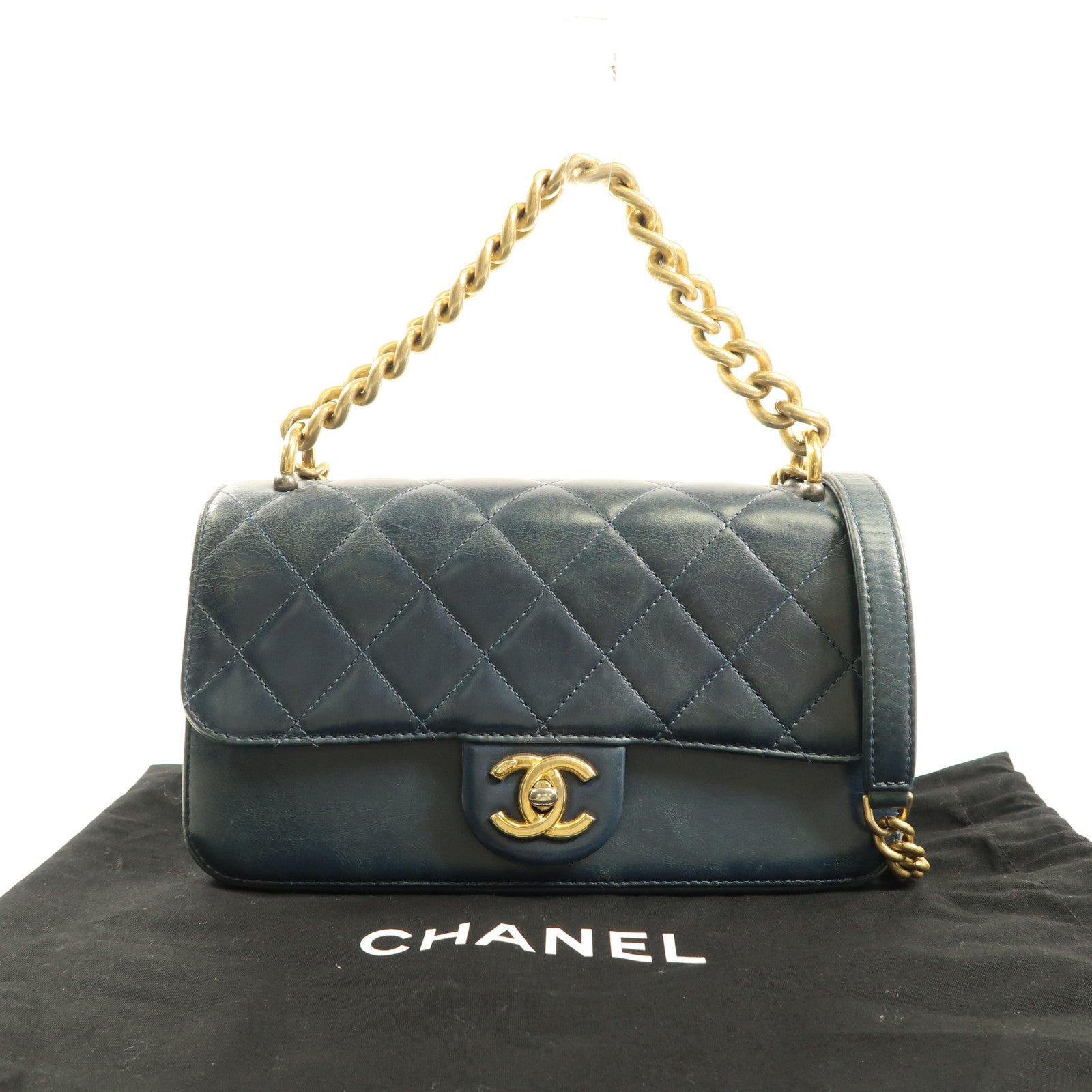 CHANEL 【激減優惠】牛皮皮革Chain Shoulder金扣手挽肩背兩用袋