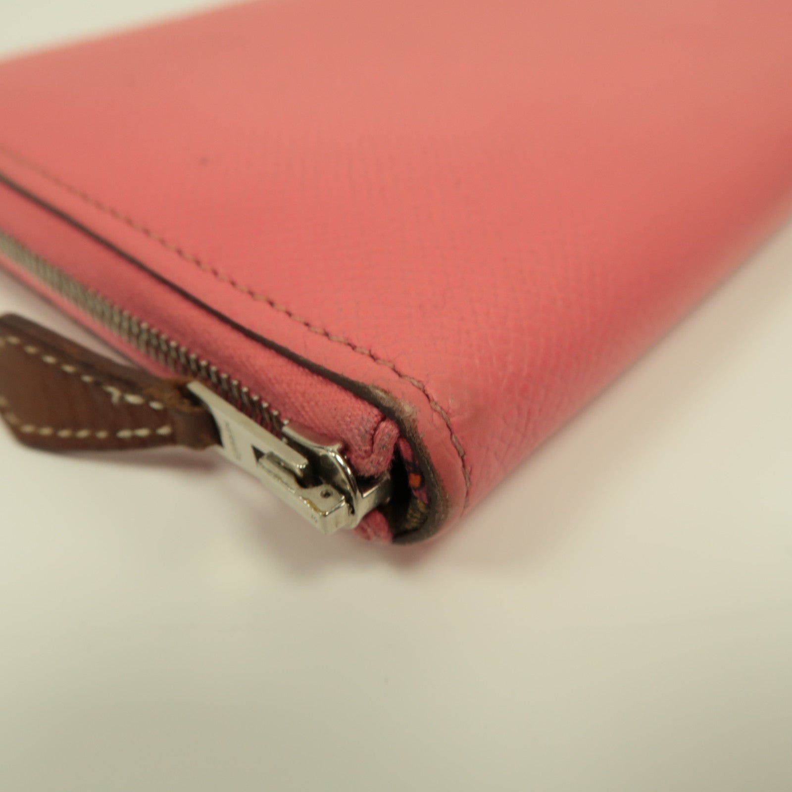 HERMES 【激減優惠】Epsom皮革Silk In Wallet銀扣拉鍊長錢包玫瑰杜鵑粉色