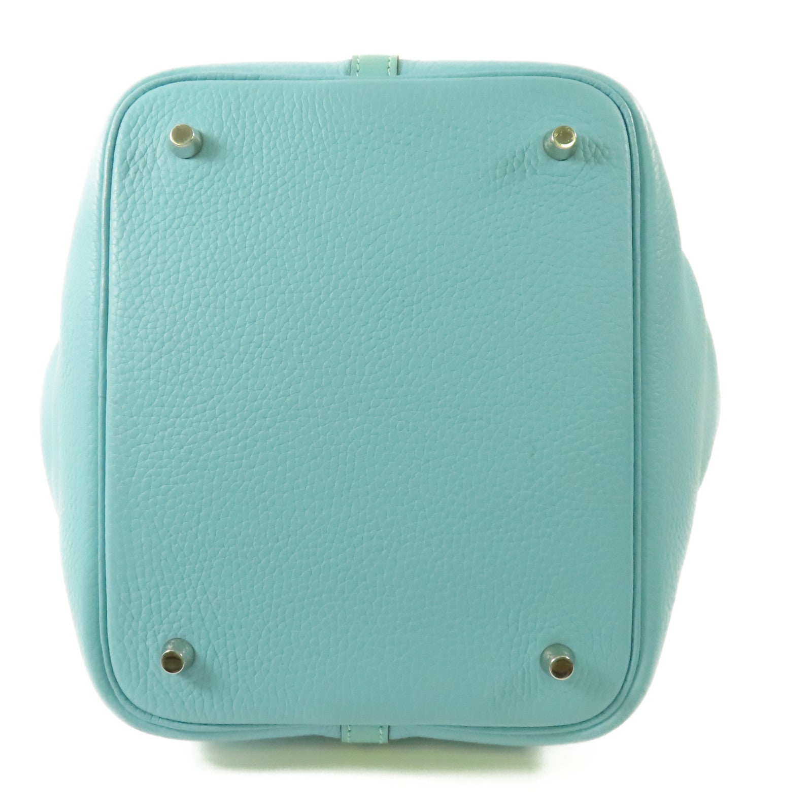 HERMES Clemence皮革Picotin 22銀扣手挽袋Bleu Atoll