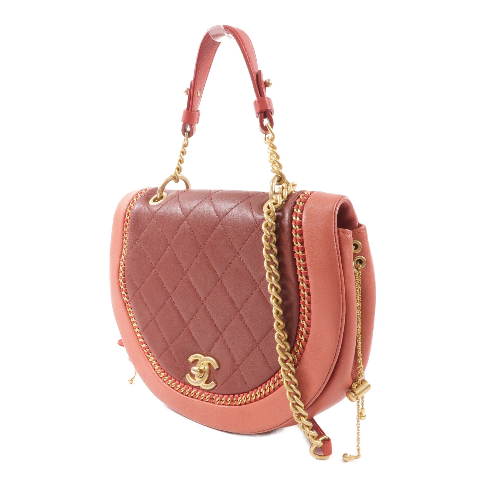 CHANEL 牛皮皮革Chain Shoulder鏈帶手挽肩背兩用袋
