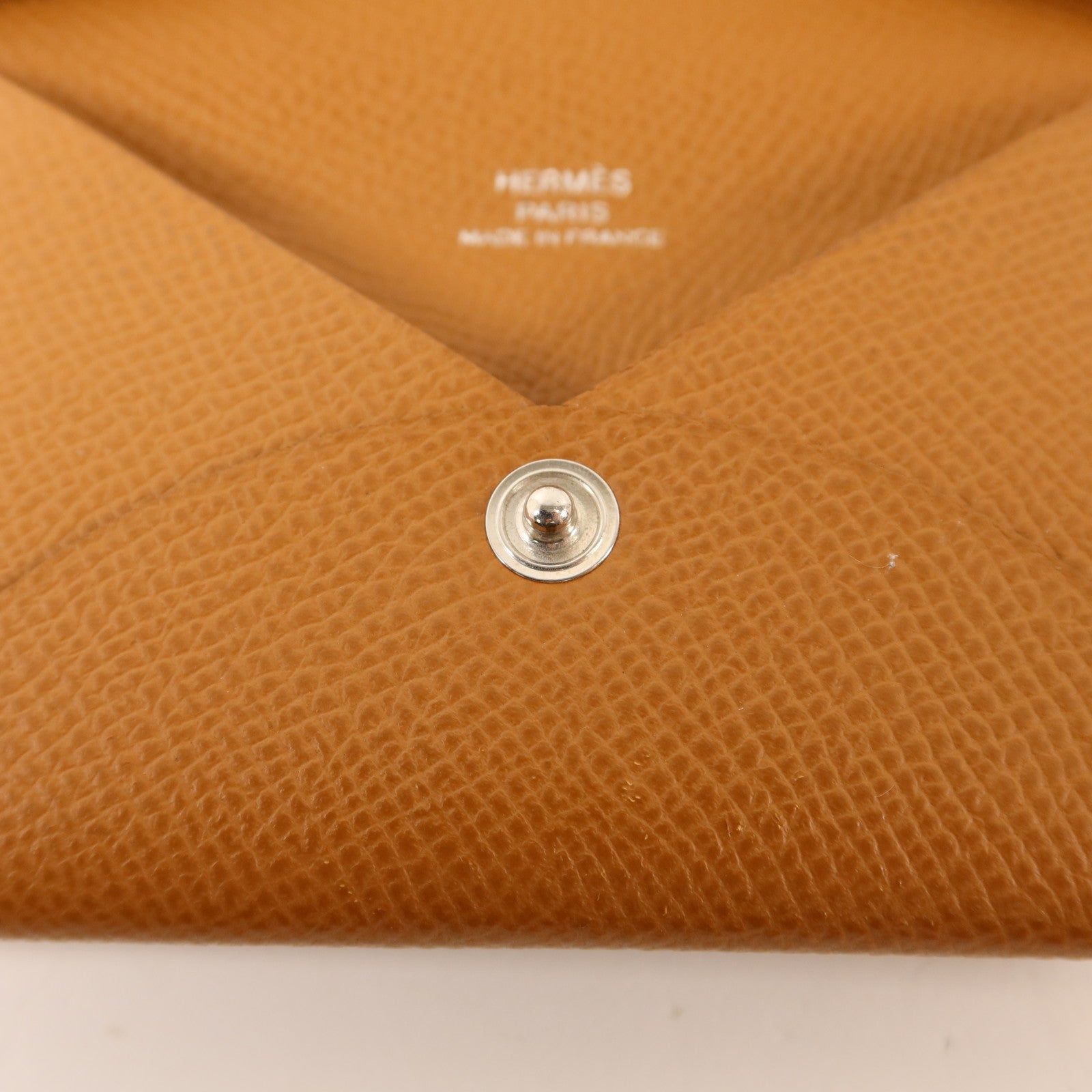 HERMES Epsom皮革Calvi銀扣卡片套Gold
