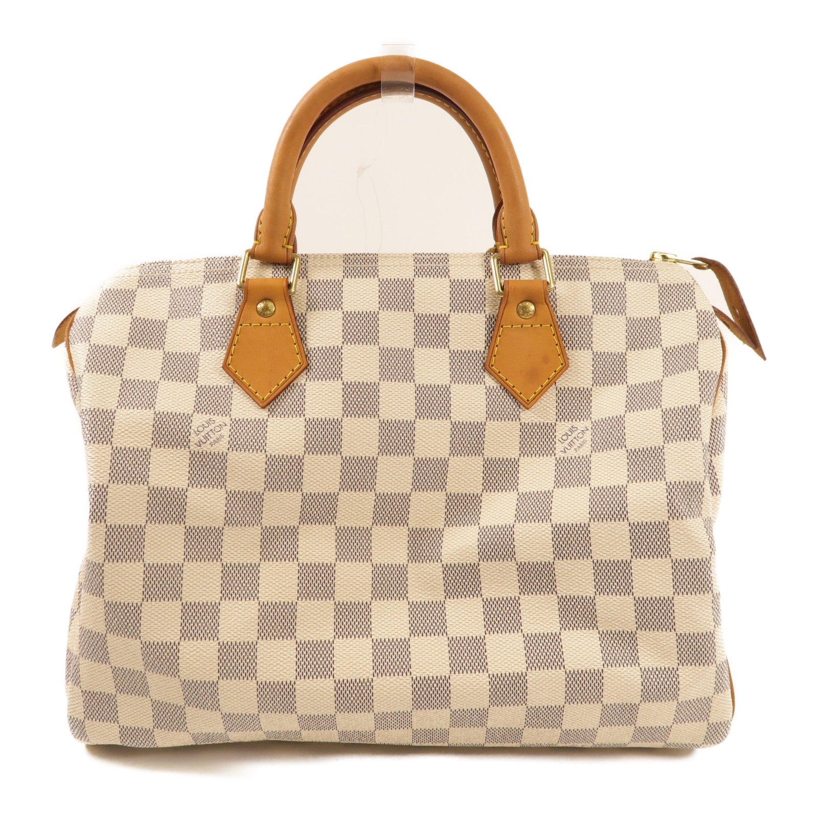 LOUIS VUITTON Damier Azur Speedy 30金扣手挽袋白色