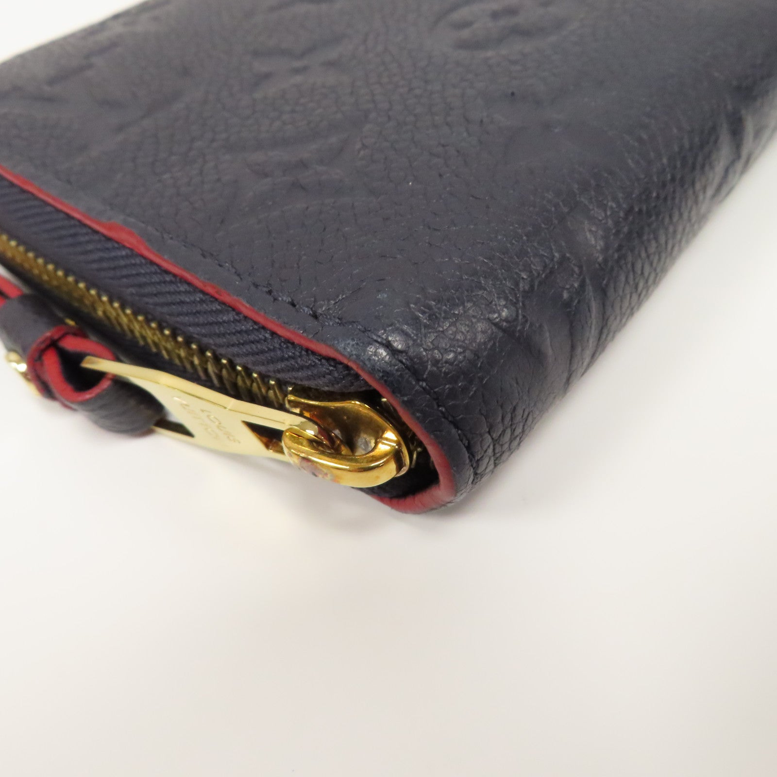 LOUIS VUITTON Monogram Empreinte Zippy Wallet金扣拉鍊長錢包藍色/紅色