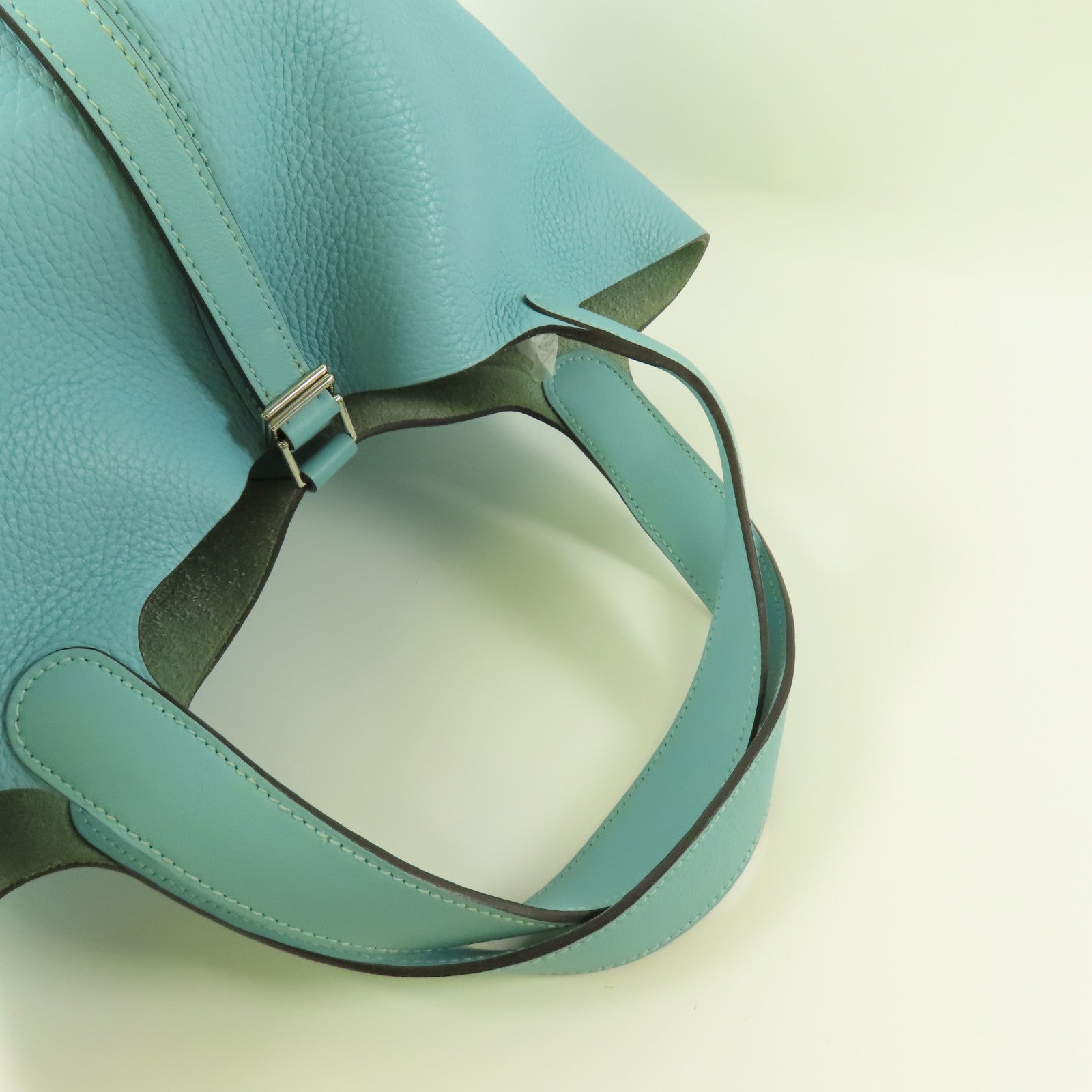 HERMES PHW Picotin 22 Tote Bag Clemence Leather Bleu Atoll