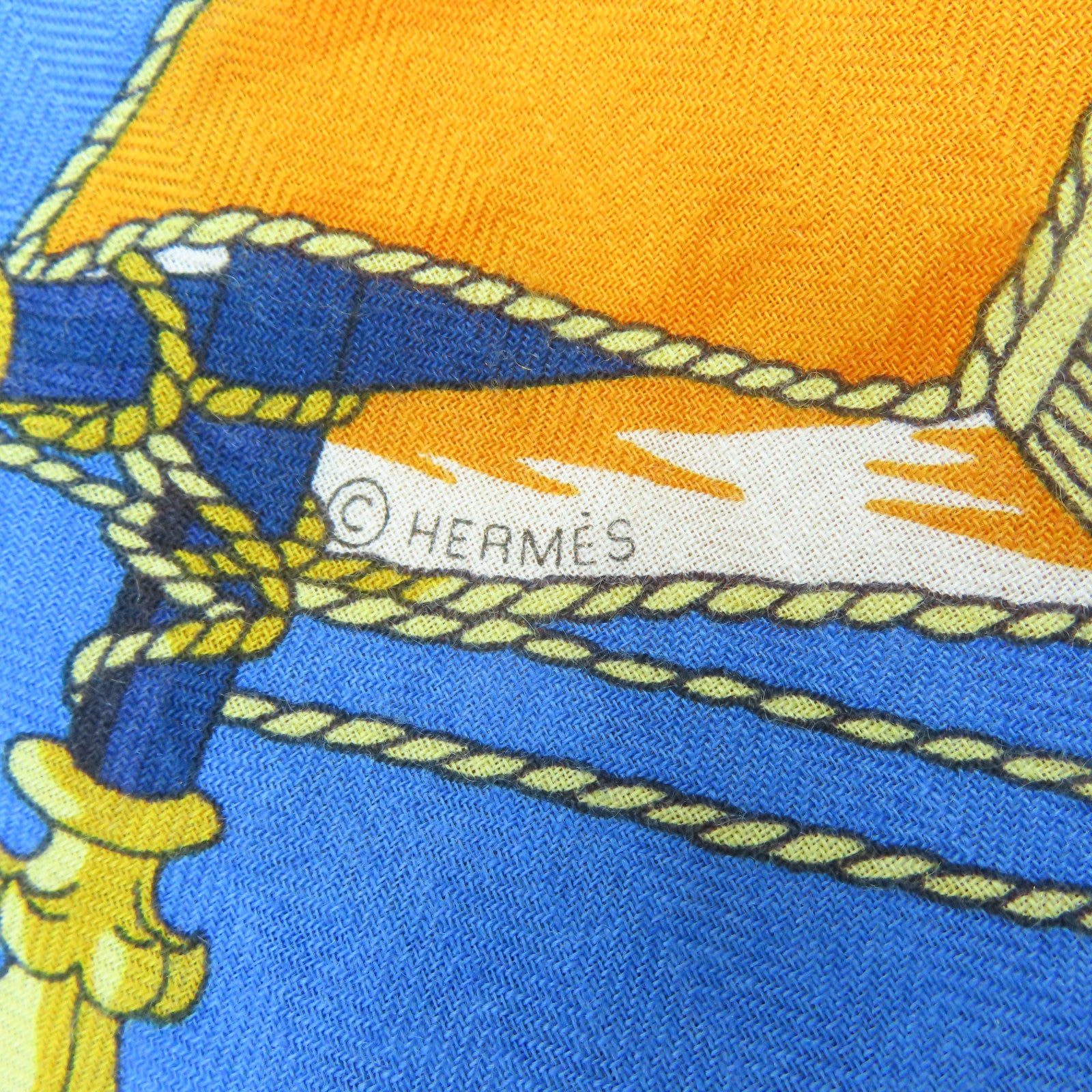 HERMES 【激減優惠】羊絨/絲質Scarf圍巾藍色/黃色