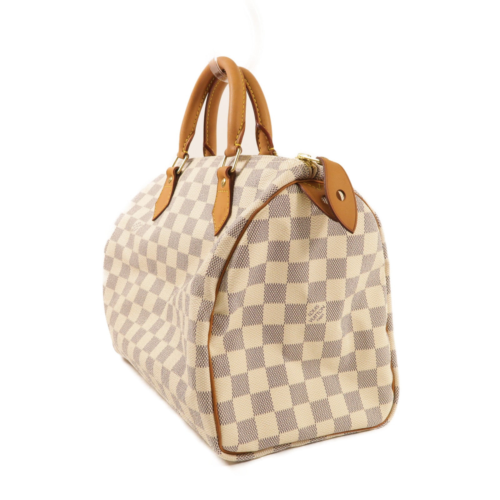 LOUIS VUITTON Damier Azur Speedy 30金扣手挽袋白色
